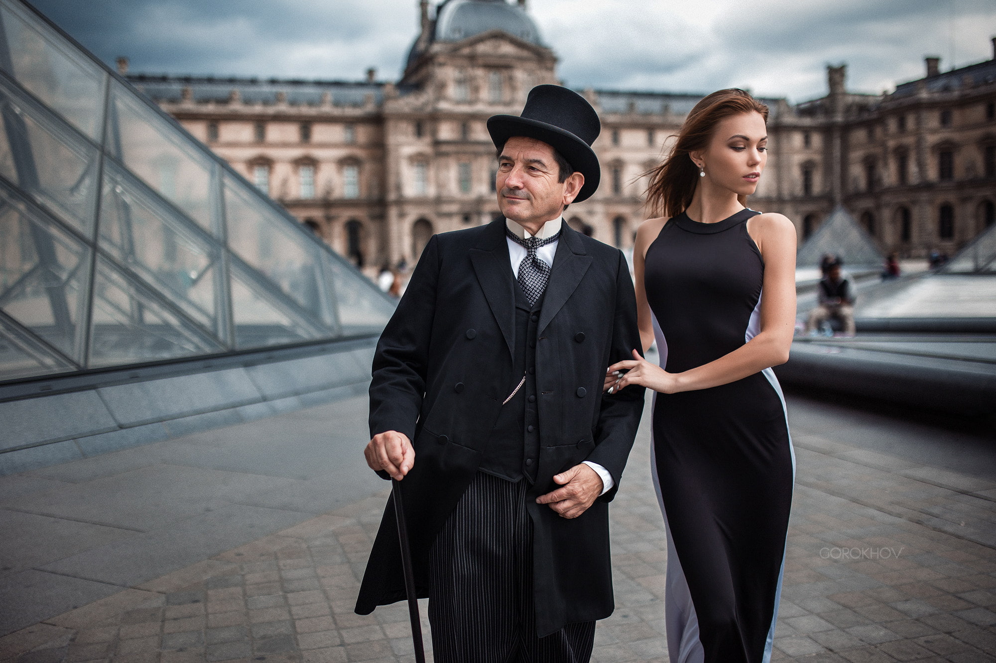 top hat, France, 500px, 1080P, Paris, Ivan Gorokhov, men, model, Louvre, women, HD Wallpaper