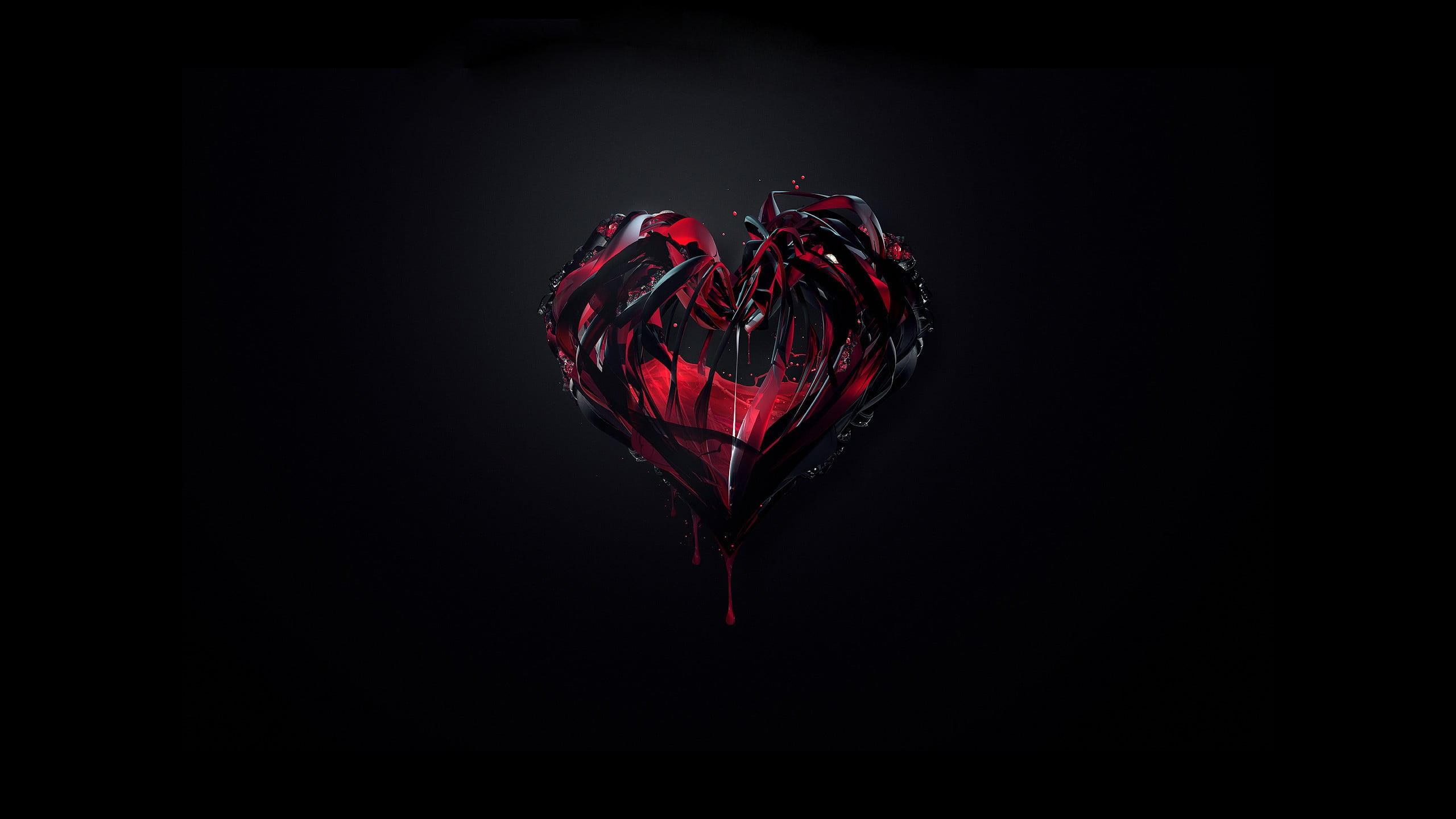 copy space, black background, heart shape, 2K, no people, positive emotion, heart, red, mid-air, celebration, love, close-up, directly above, indoors, HD Wallpaper