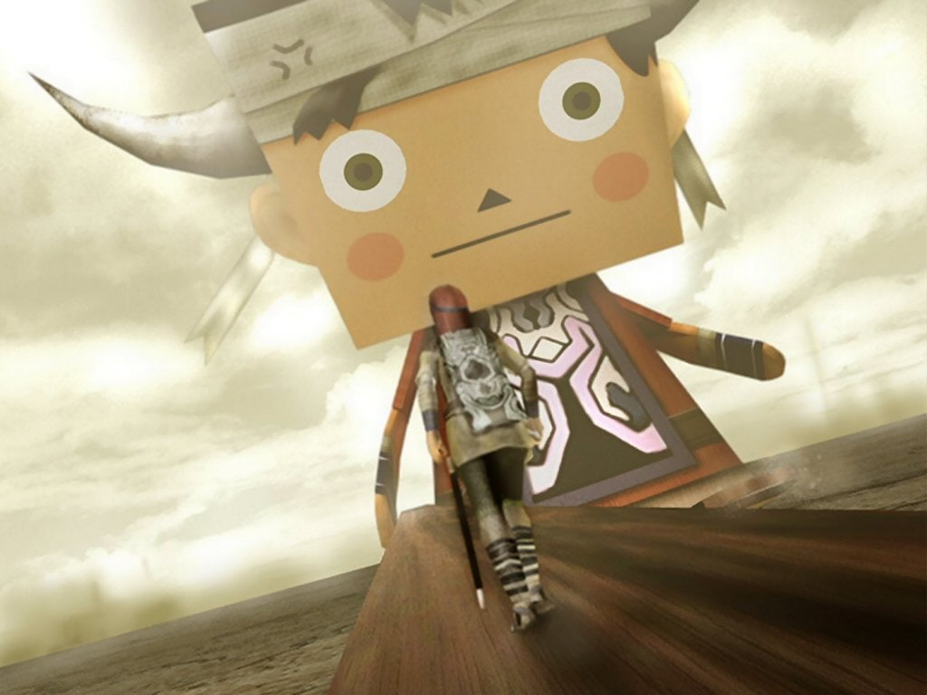 low angle view, sky, fun, men, Face, human representation, childhood, child, one person, Video Game, cloud - sky, day, full length, male likeness, Shadow Of The Colossus, HD Wallpaper