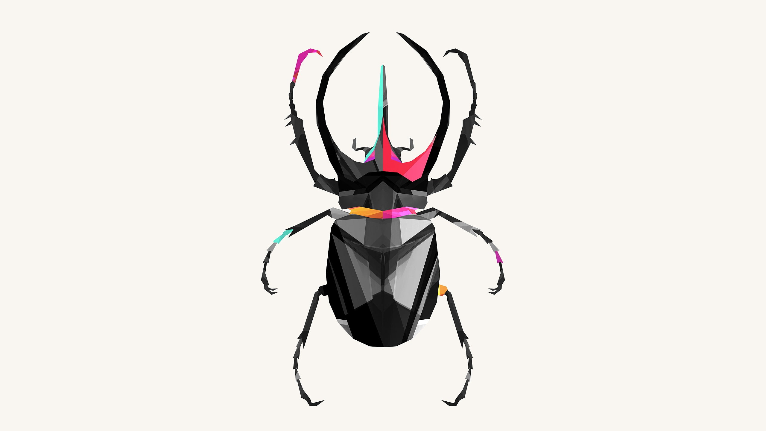 Justin Maller, low poly, digital art, insect, CGI, white background, 2K, HD Wallpaper
