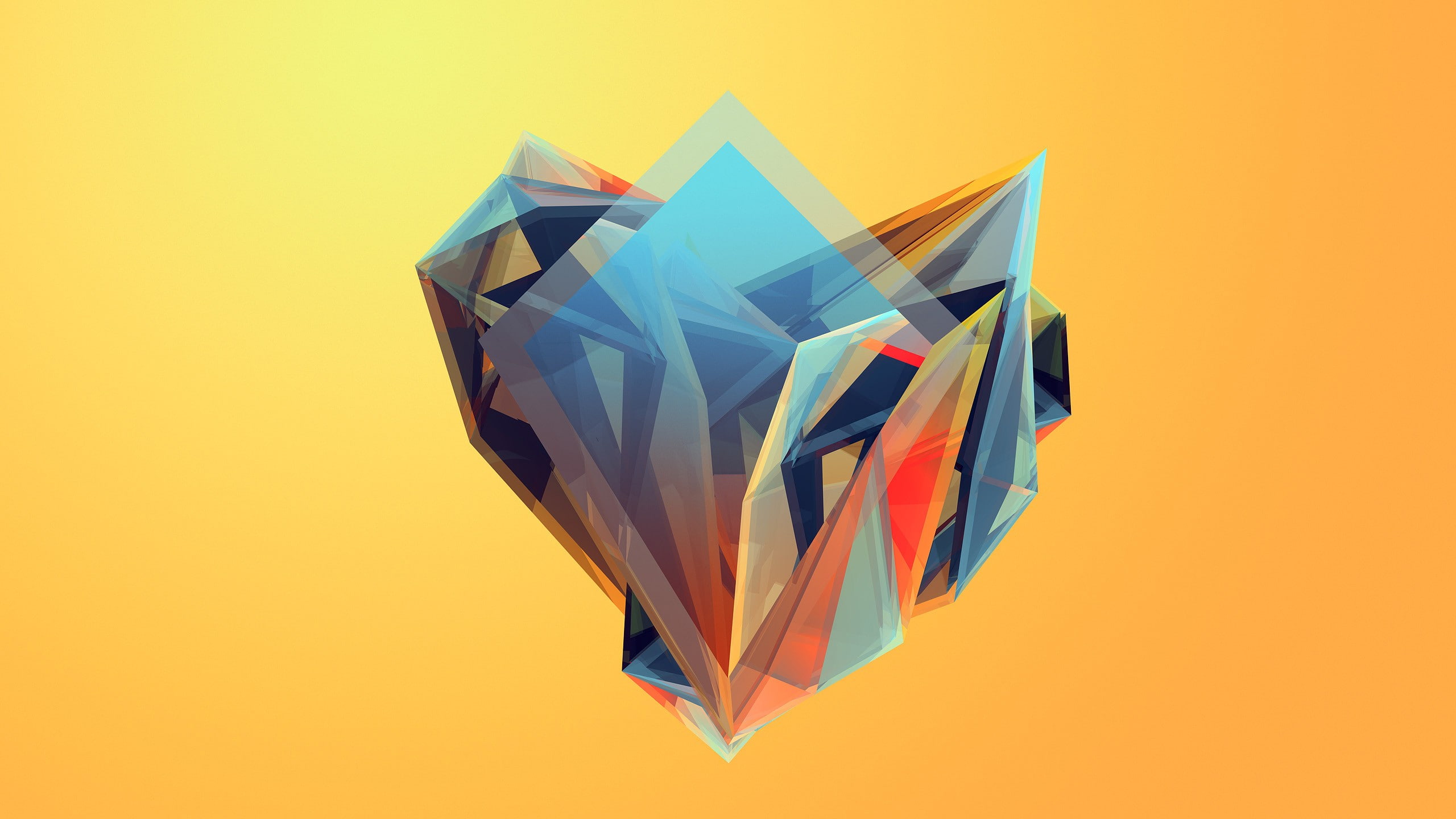 gradient, Facets, 2K, digital art, Justin Maller, minimalism, orange background, artwork, simple background, geometry, colorful, HD Wallpaper