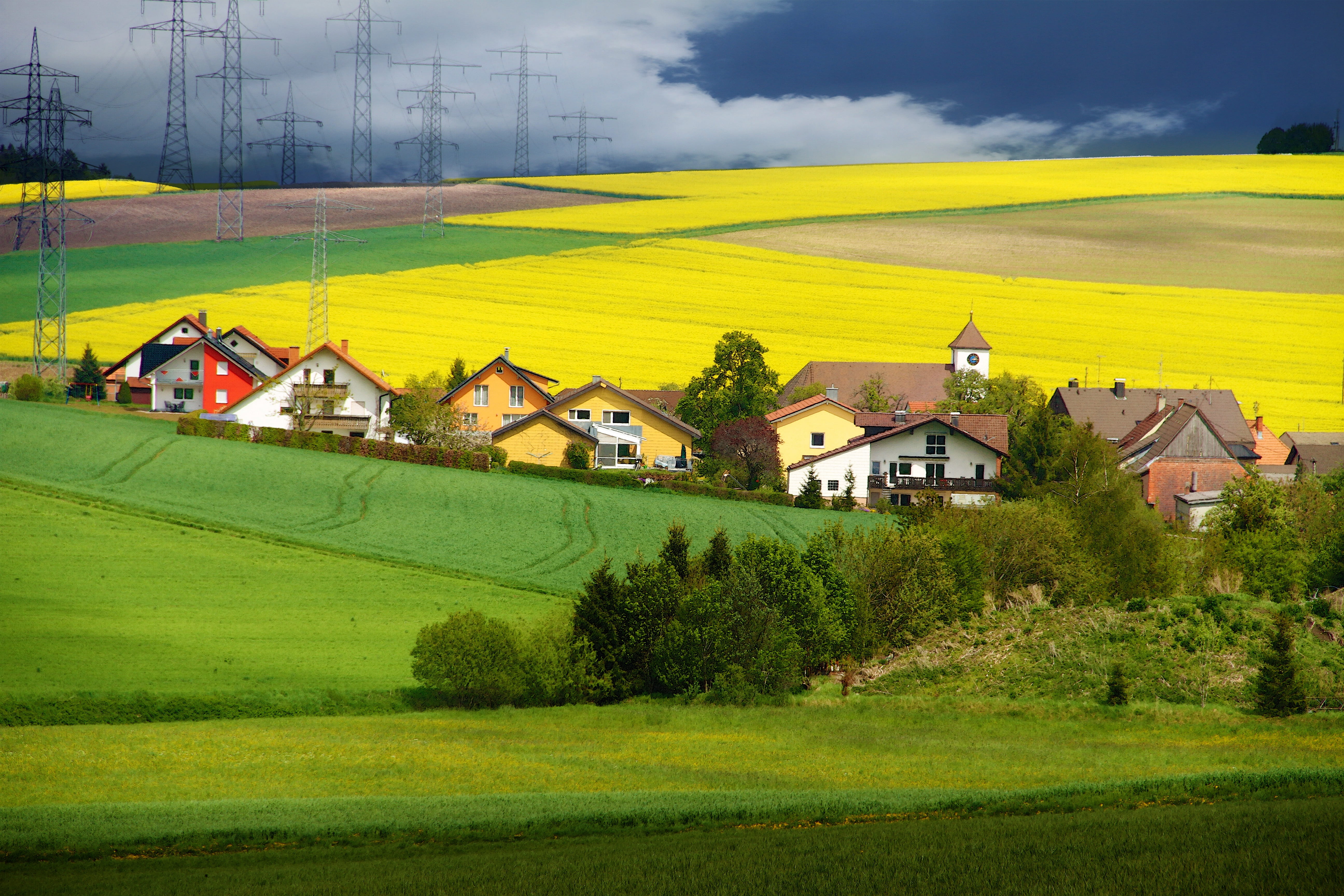 plant, fields, built structure, sky, outdoors, house, green color, rolling landscape, land, field, architecture, scenics - nature, nature, no people, tree, HD Wallpaper