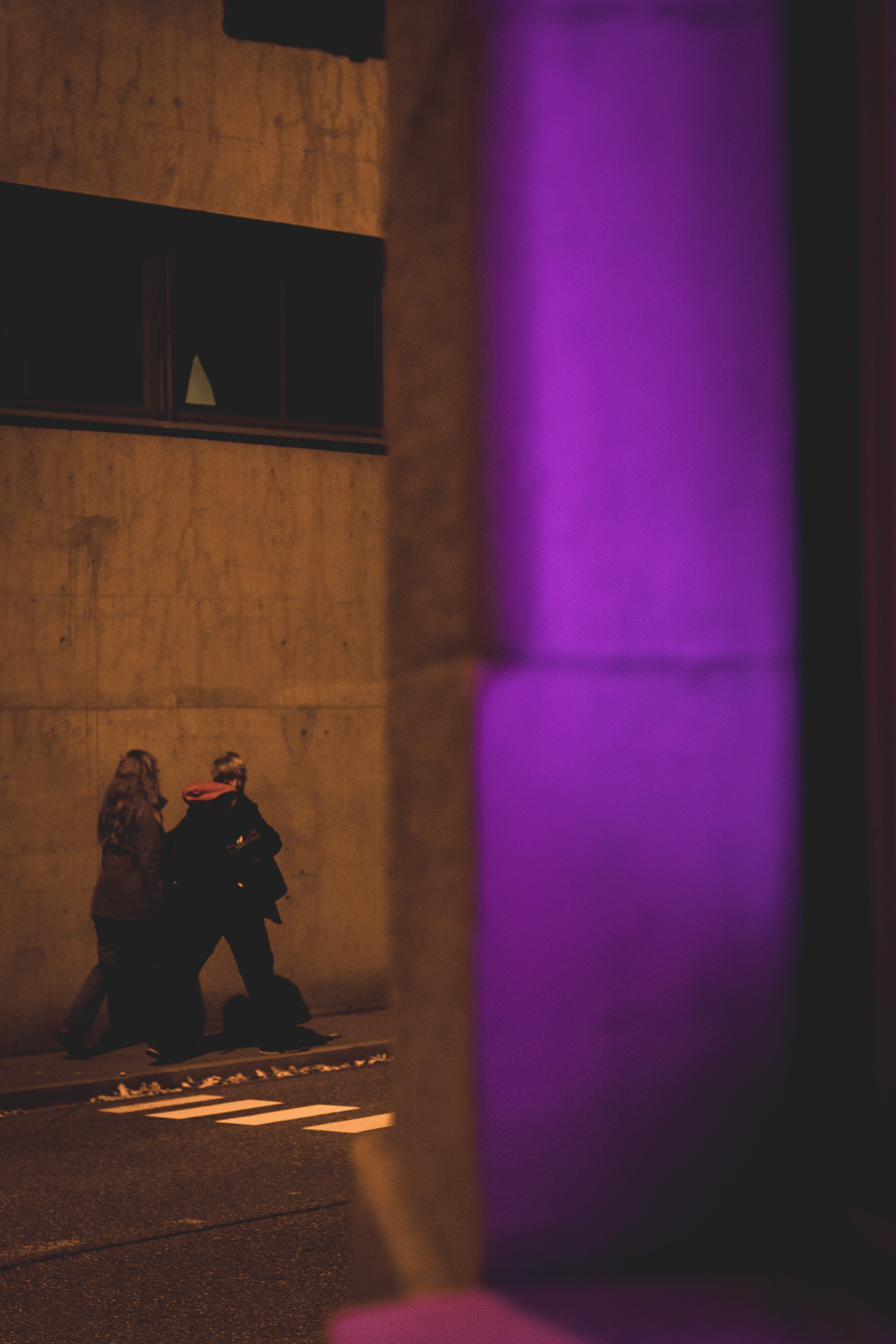 outdoors, walks, building, togetherness, person, floor, night, architecture, day, night time, bonding, neon light, wall - building feature, concrete, vintage, Phone HD Wallpaper