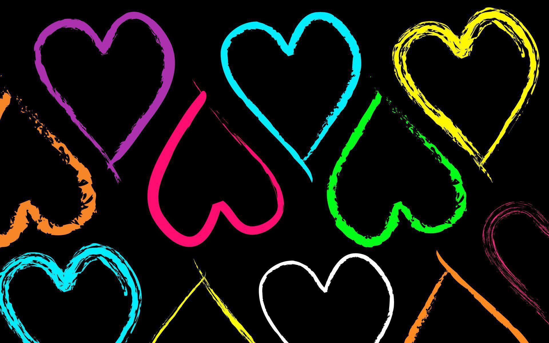 lot, artwork, 1080P, 1920x1200, digital art, heart, neon, hearts, shape, HD Wallpaper