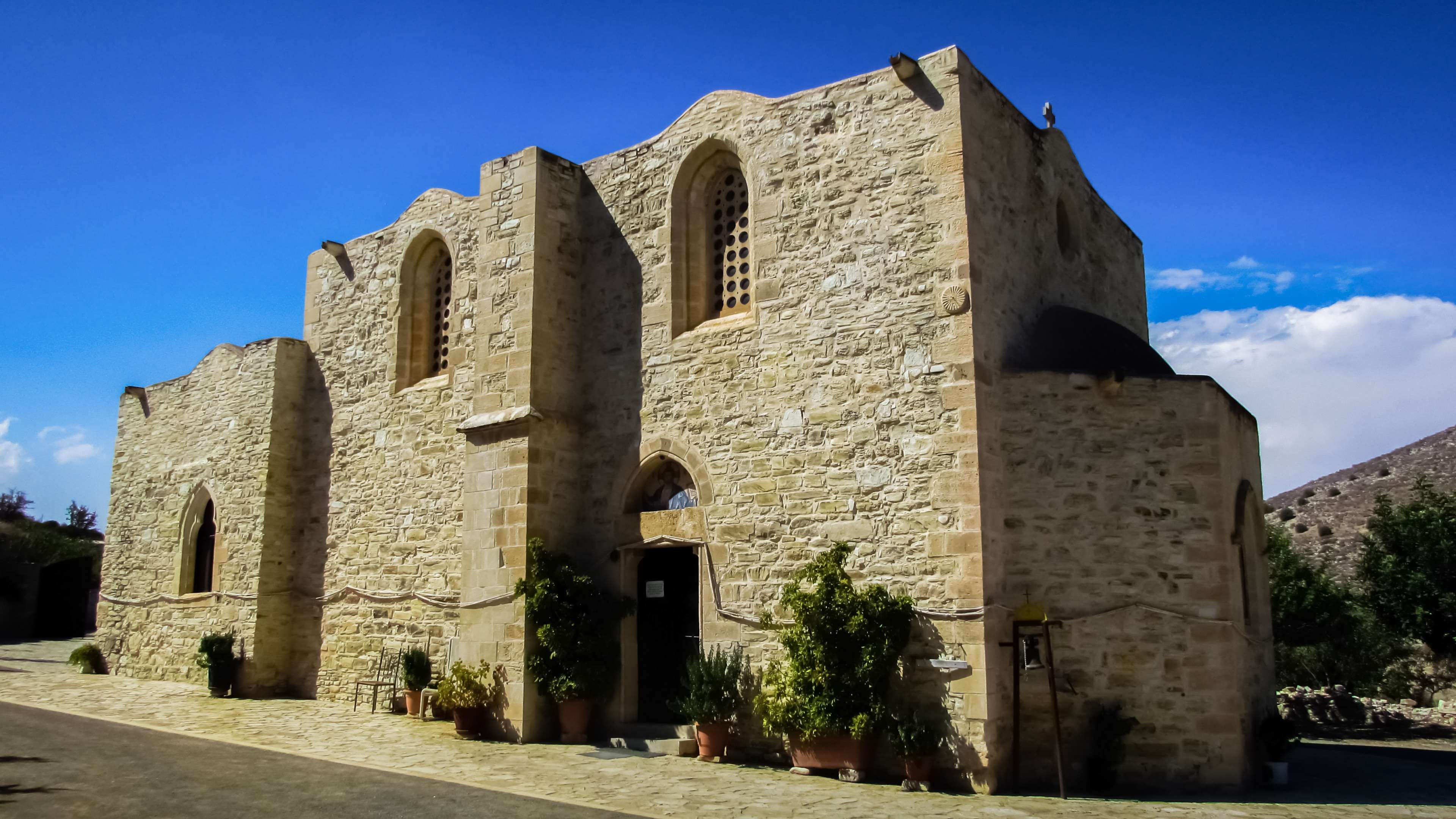 cyprus, monument, built structure, sunlight, 4K, low angle view, monastery, medieval, old, nature, travel destinations, religion, building, clear sky, HD Wallpaper