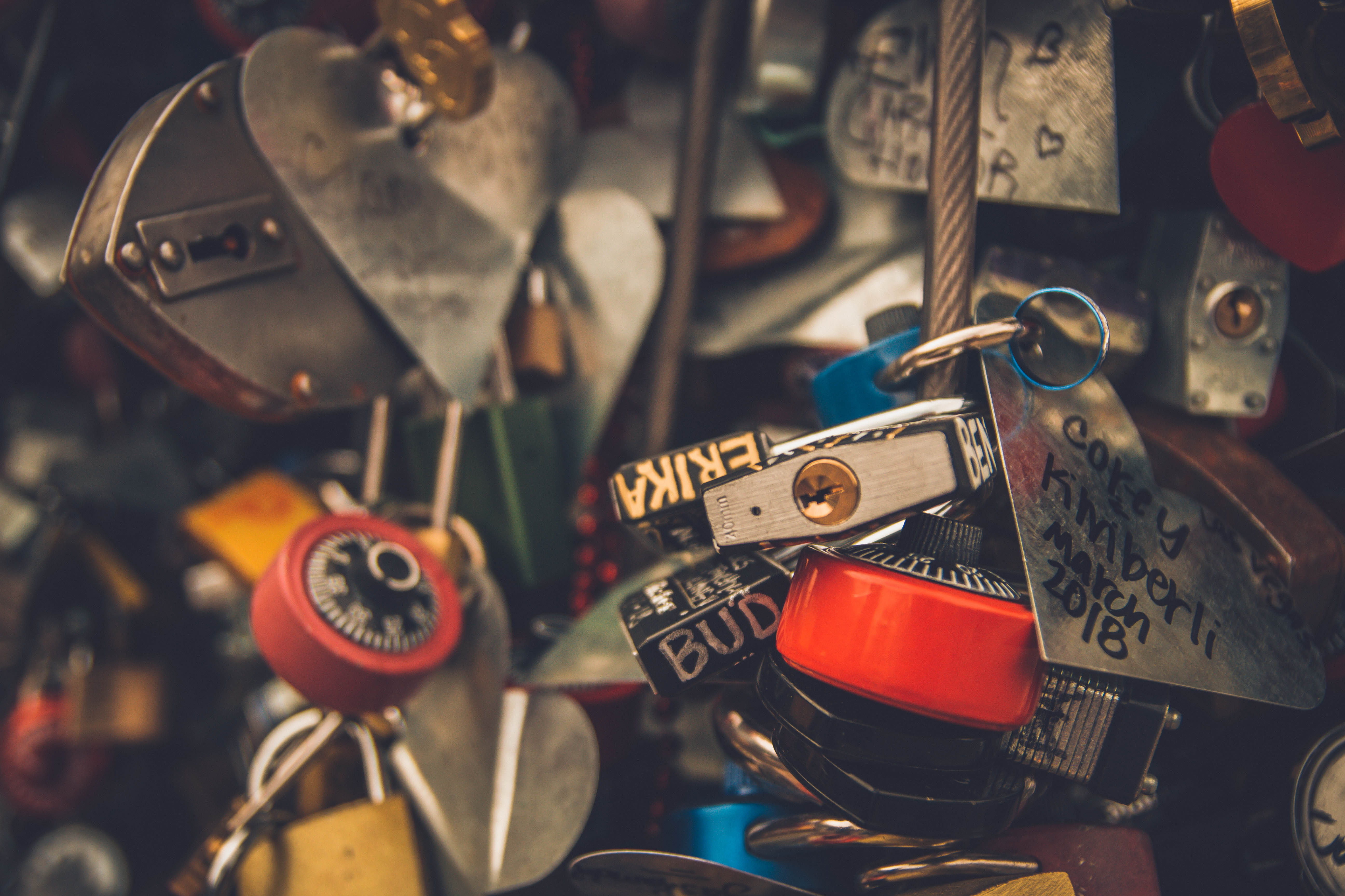 retail, transportation, hanging, shallow, antique, close-up, padlock, heart shape, variation, positive emotion, for sale, no people, lock, lovelocks, padlocks, HD Wallpaper