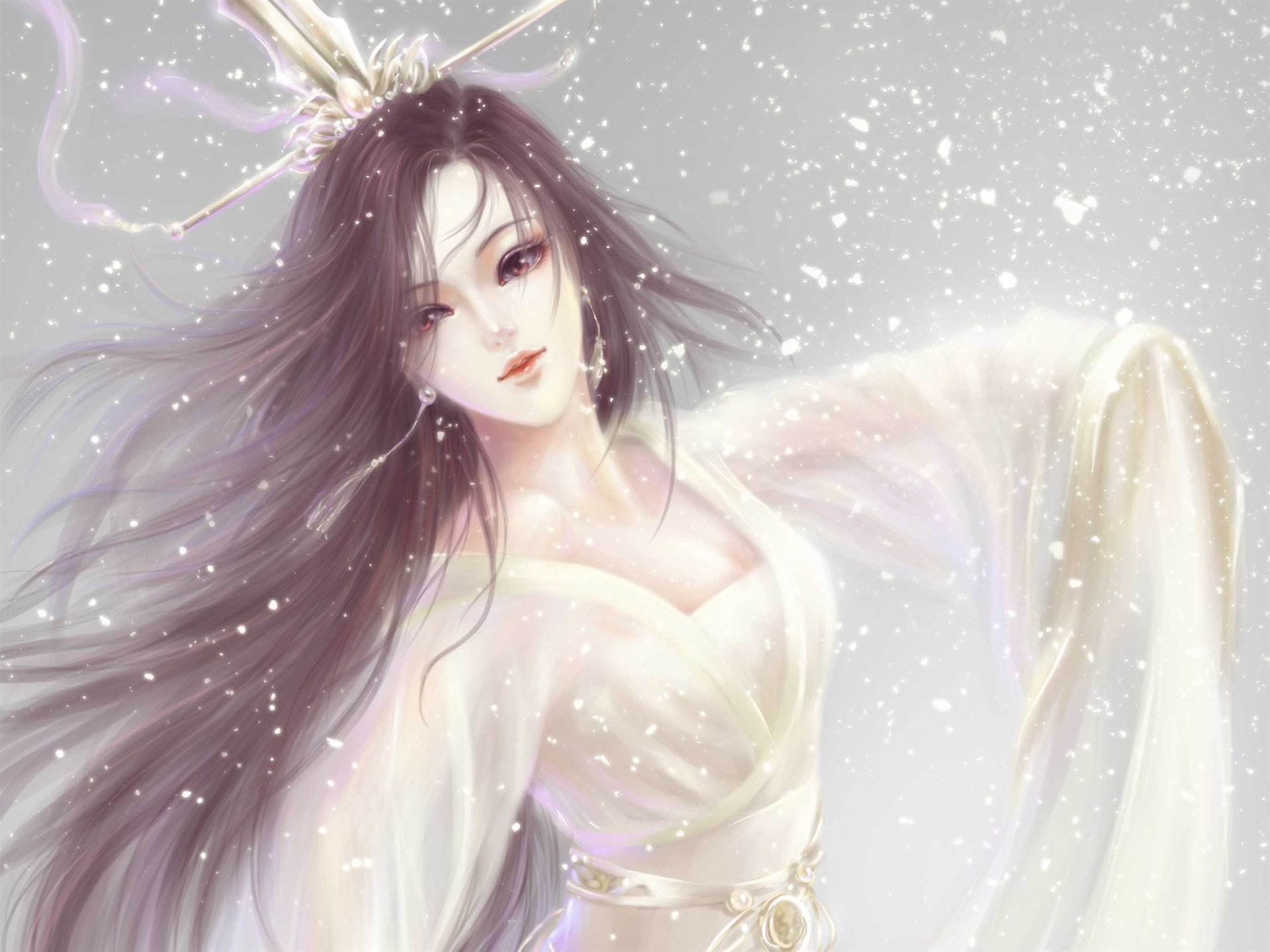 Dance, woman, 1080P, Dress, Art, White, wearing, Fantasy, Girl, illustration, HD Wallpaper