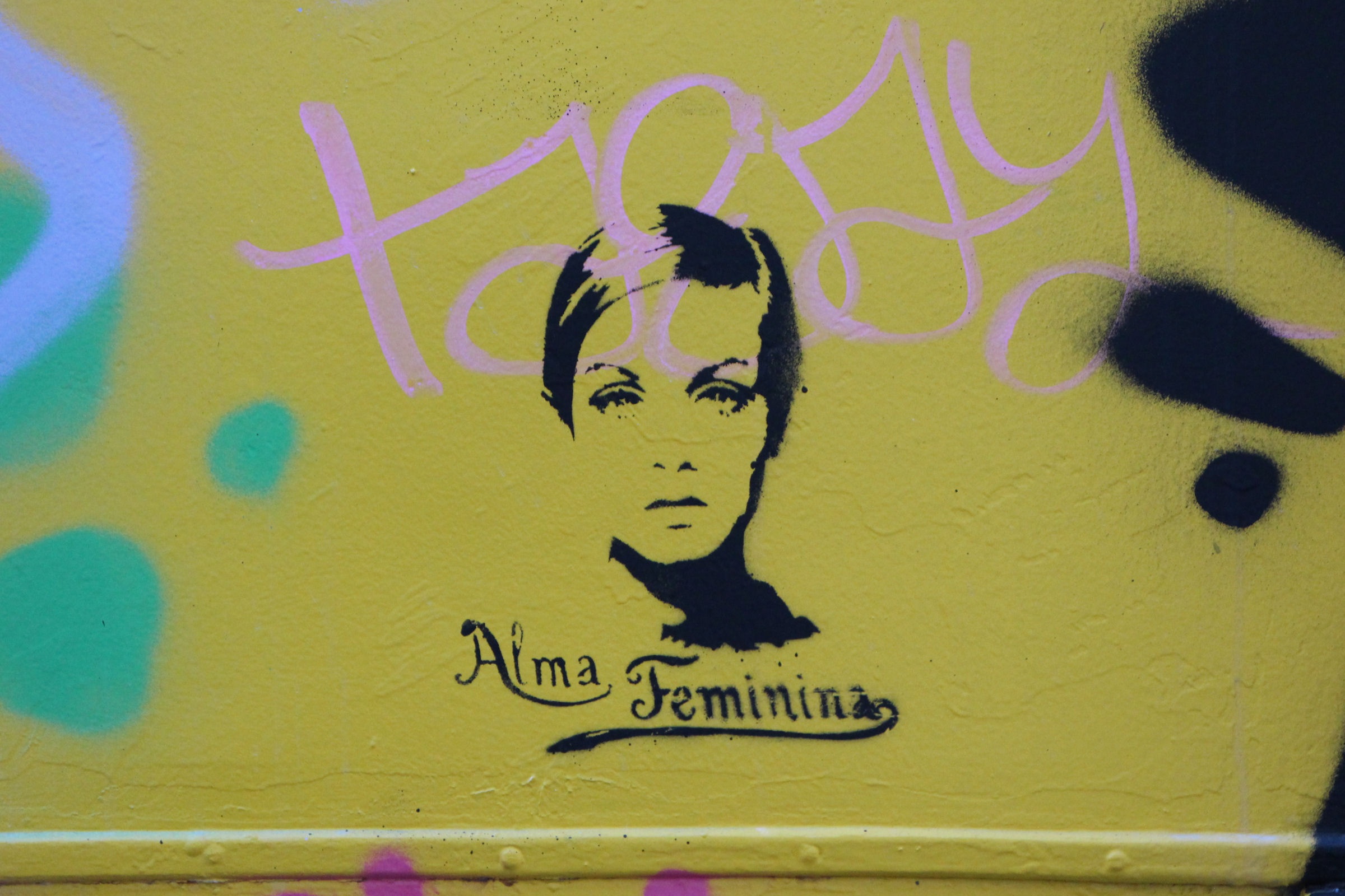 representation, text, graffiti, 1080P, yellow, wall, western script, the sentiment, art and craft, mural, close-up, built structure, street art, woman, HD Wallpaper