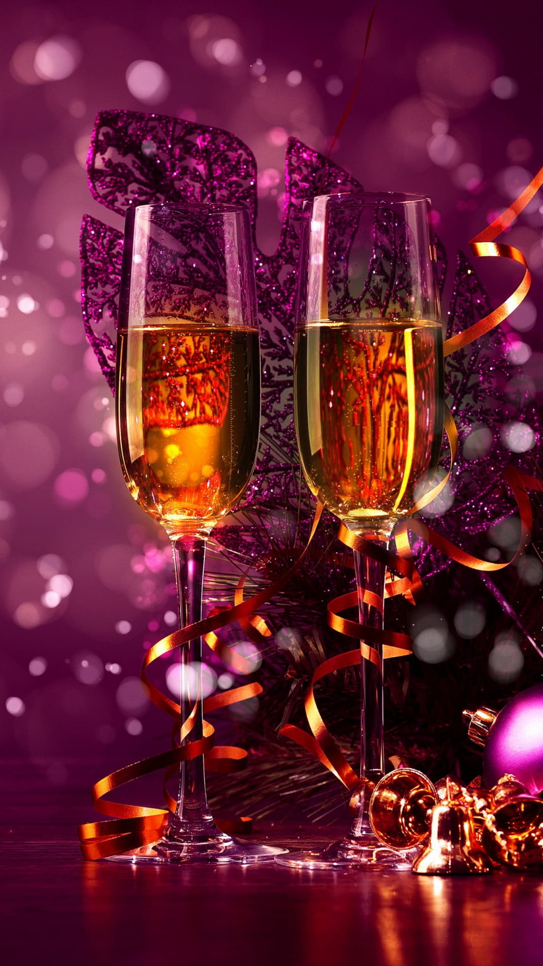 night, two, celebration, new, holiday, flute, event, wine, New Year, year, celebratory toast, nightlife, new years eve, drink, household equipment, purple, Phone HD Wallpaper
