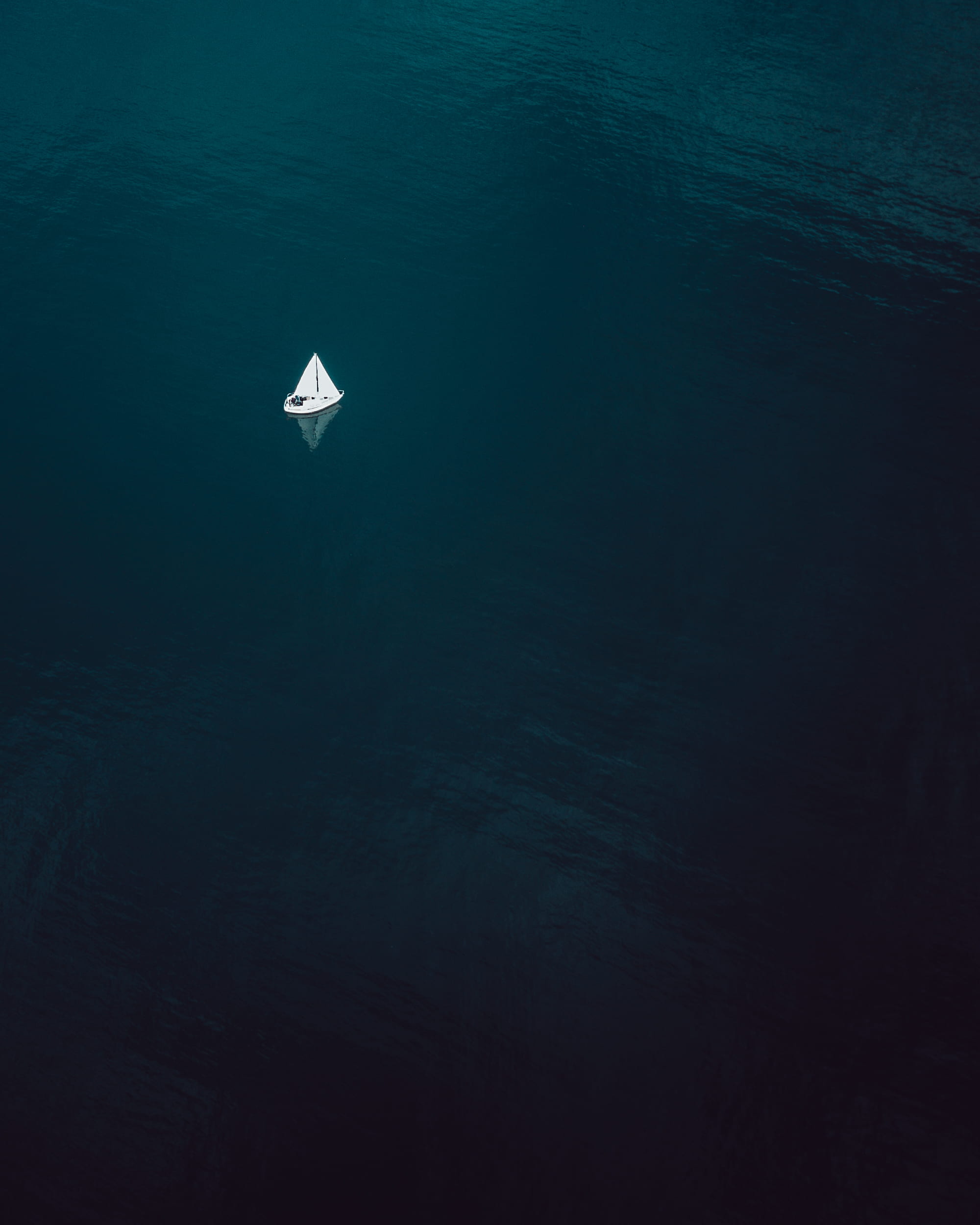 no people, ocean, tranquility, sea, beauty in nature, aerial, outdoors, blue, copy space, day, floating on water, waterfront, sailing, sailboat, 1080P, Phone HD Wallpaper