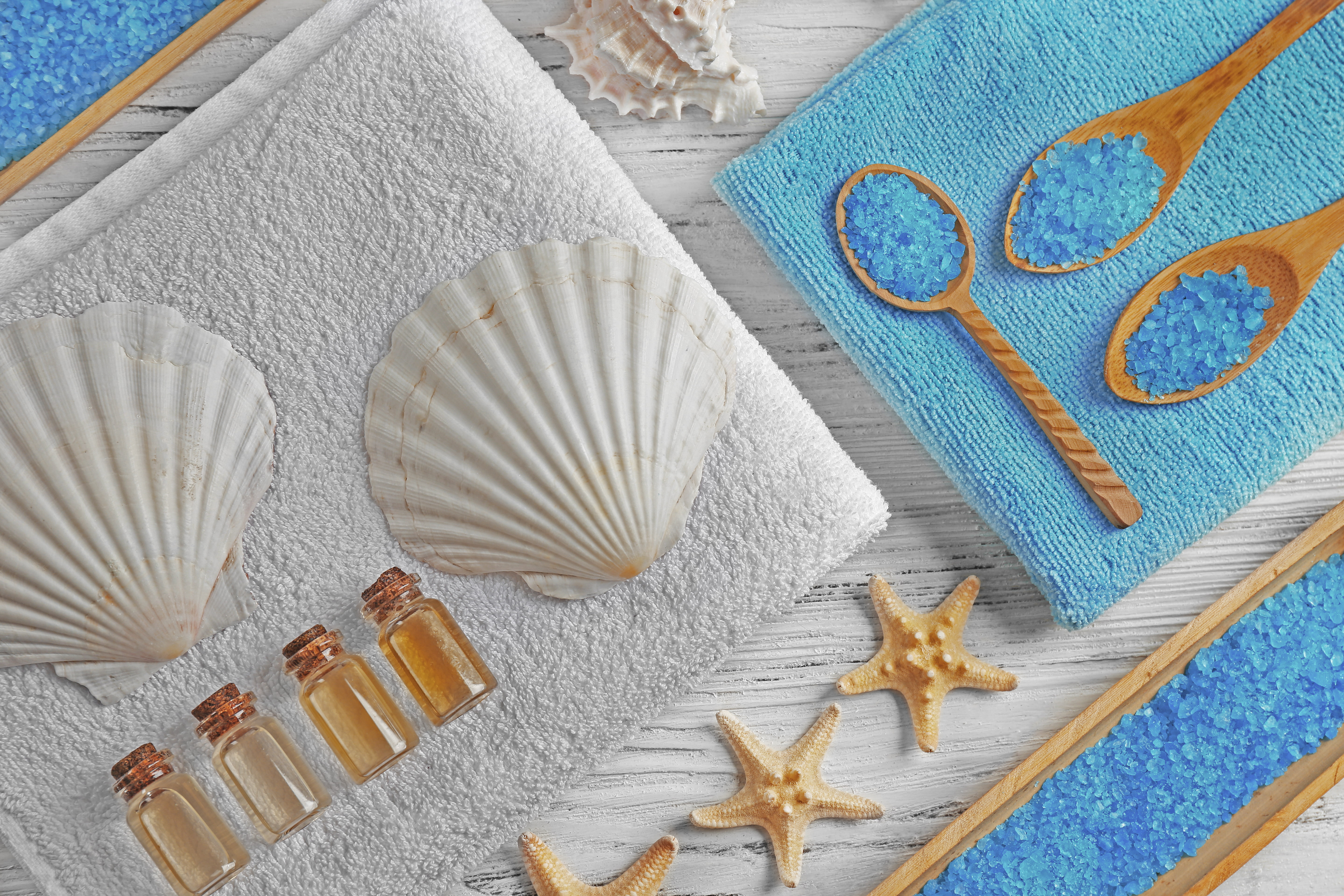5K, still life, shell, salt, Spa, seashells, wellness, relax, HD Wallpaper