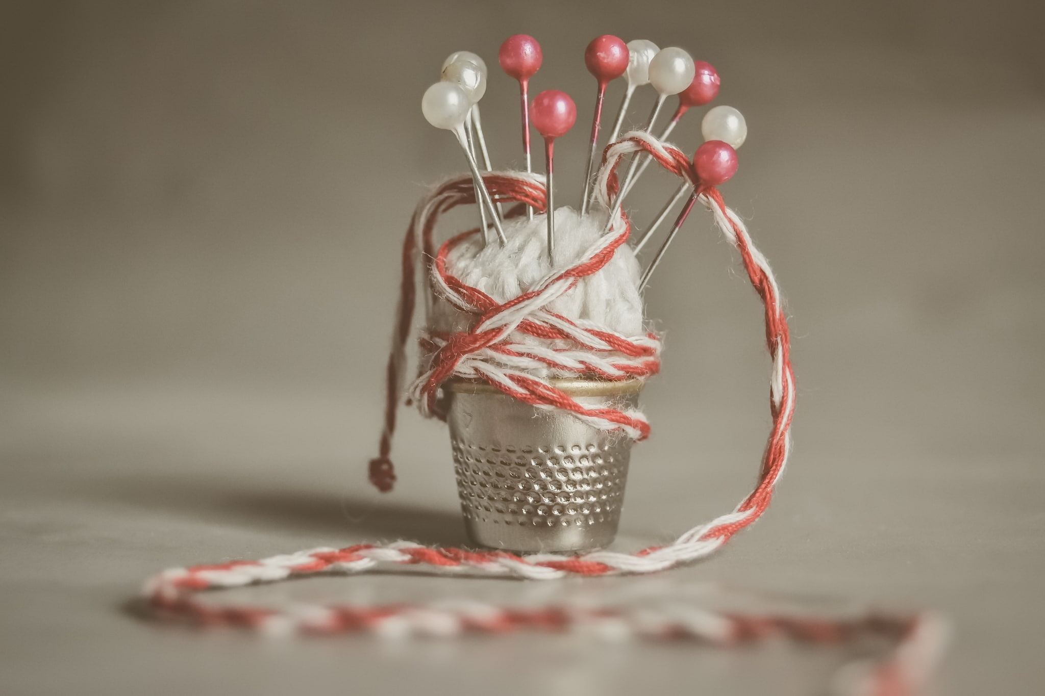 thread, pins, selective focus, needles, celebration, sweet food, indoors, container, macro, close-up, ribbon, no people, red, still life, table, ribbon - sewing item, HD Wallpaper
