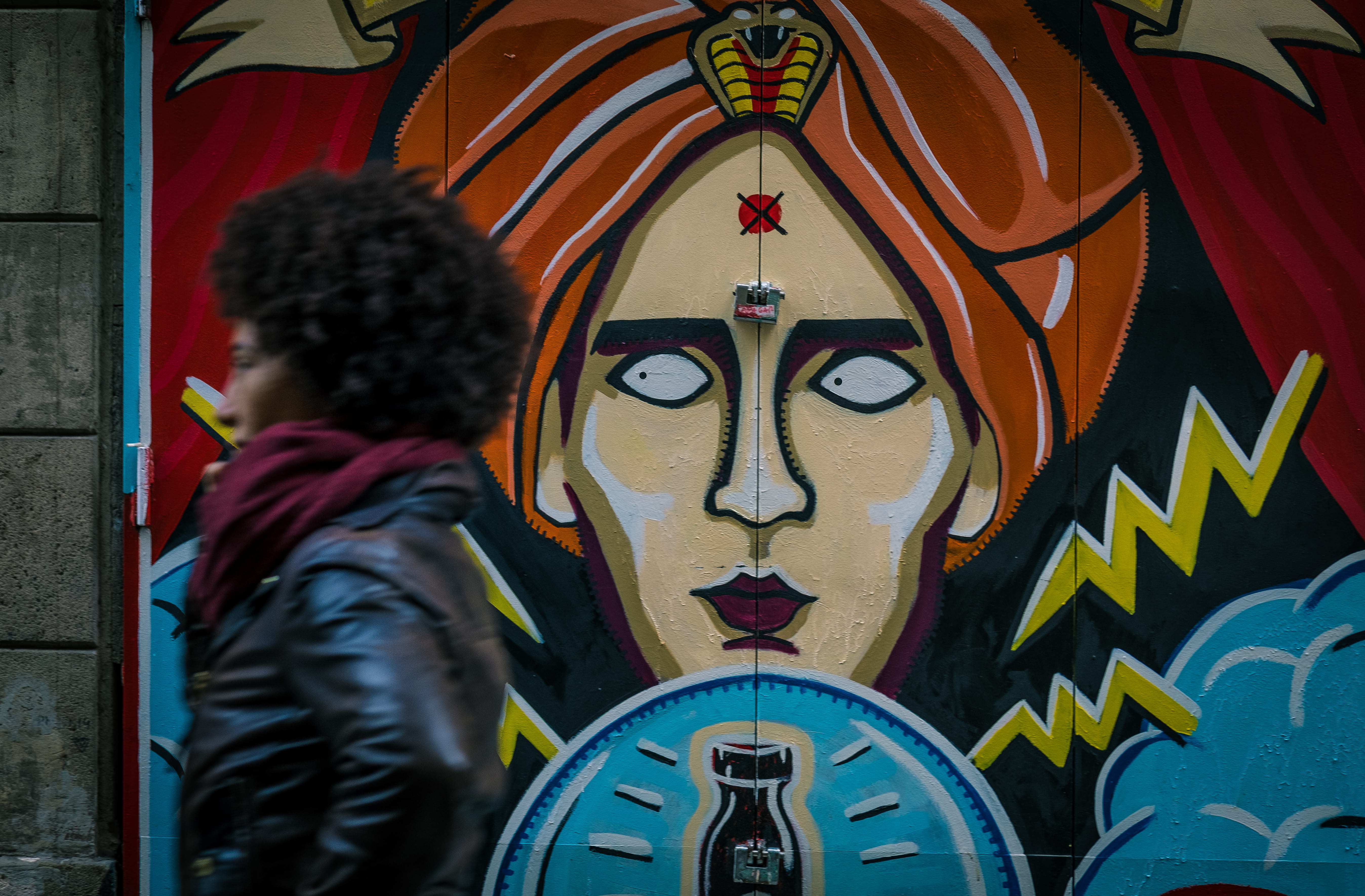 spirituality, lifestyles, painting, wearing, human, coat, day, looking, hair, emblem, 5K, leisure activity, jacket, streetphotography, mural, men, one person, HD Wallpaper