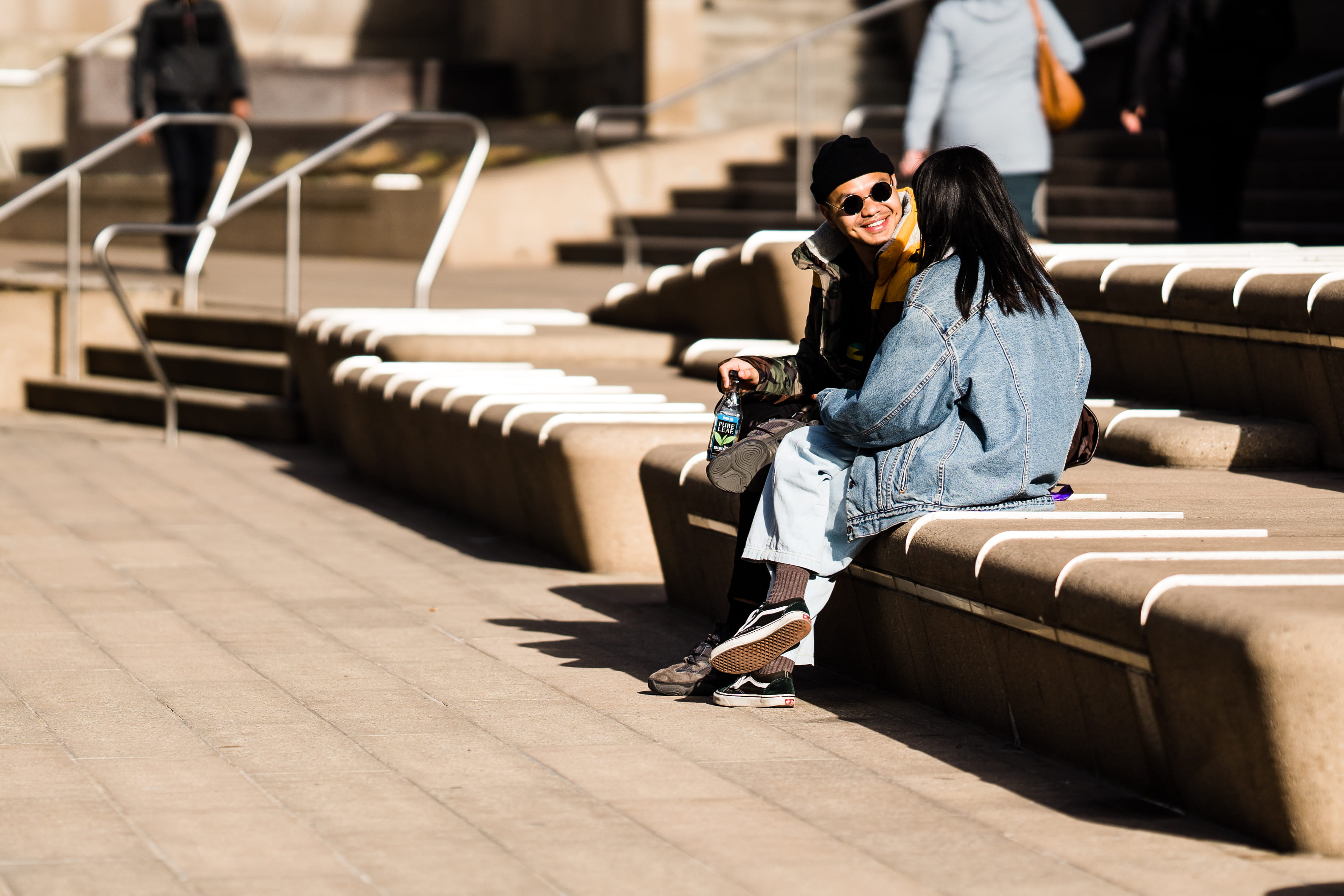 architecture, footwear, handrail, couch, casual clothing, 2K, person, human, beautiful woman, people, flagstone, real people, sleeve, man, bench, shoe, HD Wallpaper