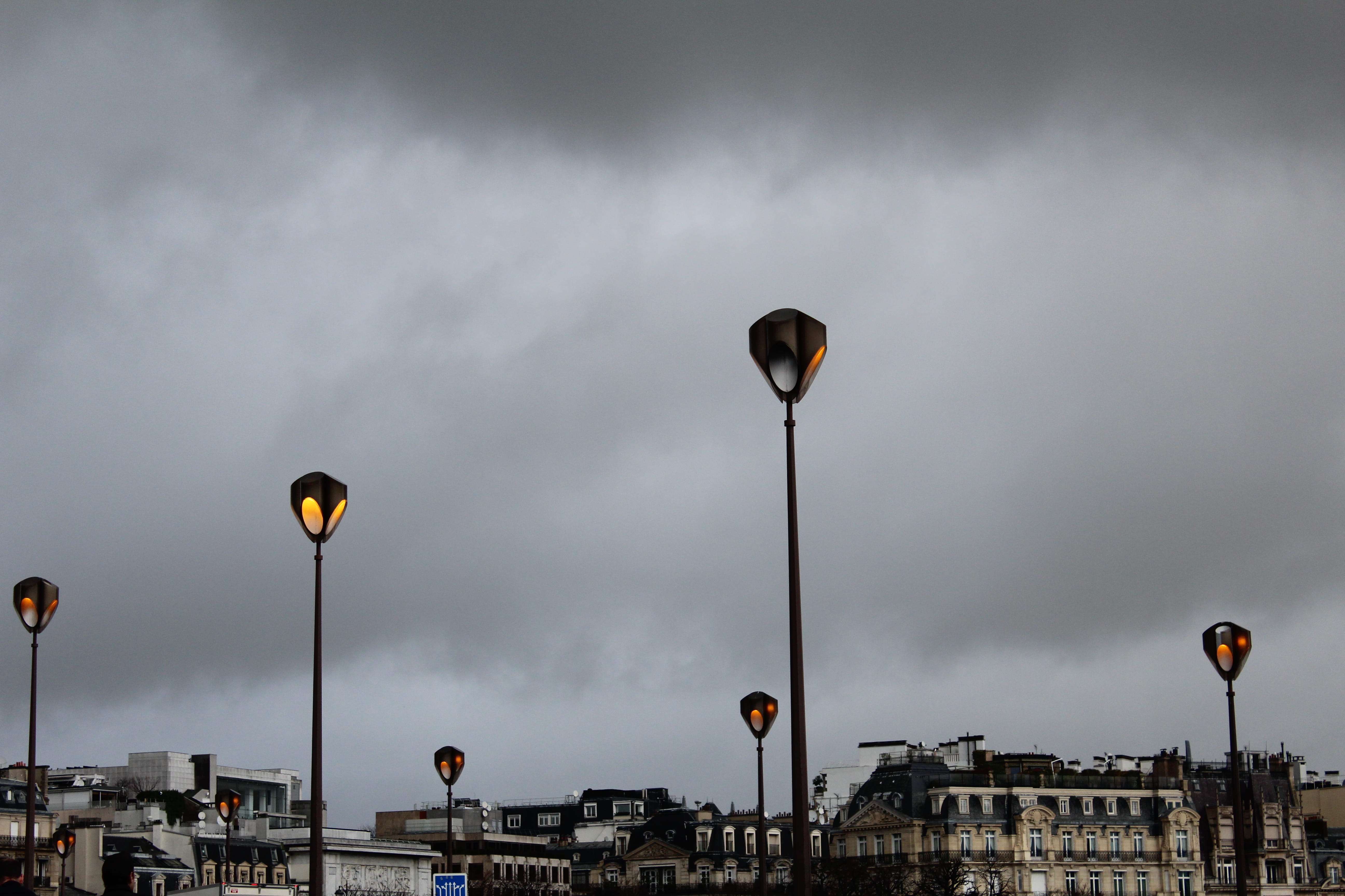 5K, asphalt, path, low angle view, city, lamp post, no people, overcast, outdoors, sky, architecture, tower, lighting equipment, urban, street, rain, bridge, HD Wallpaper