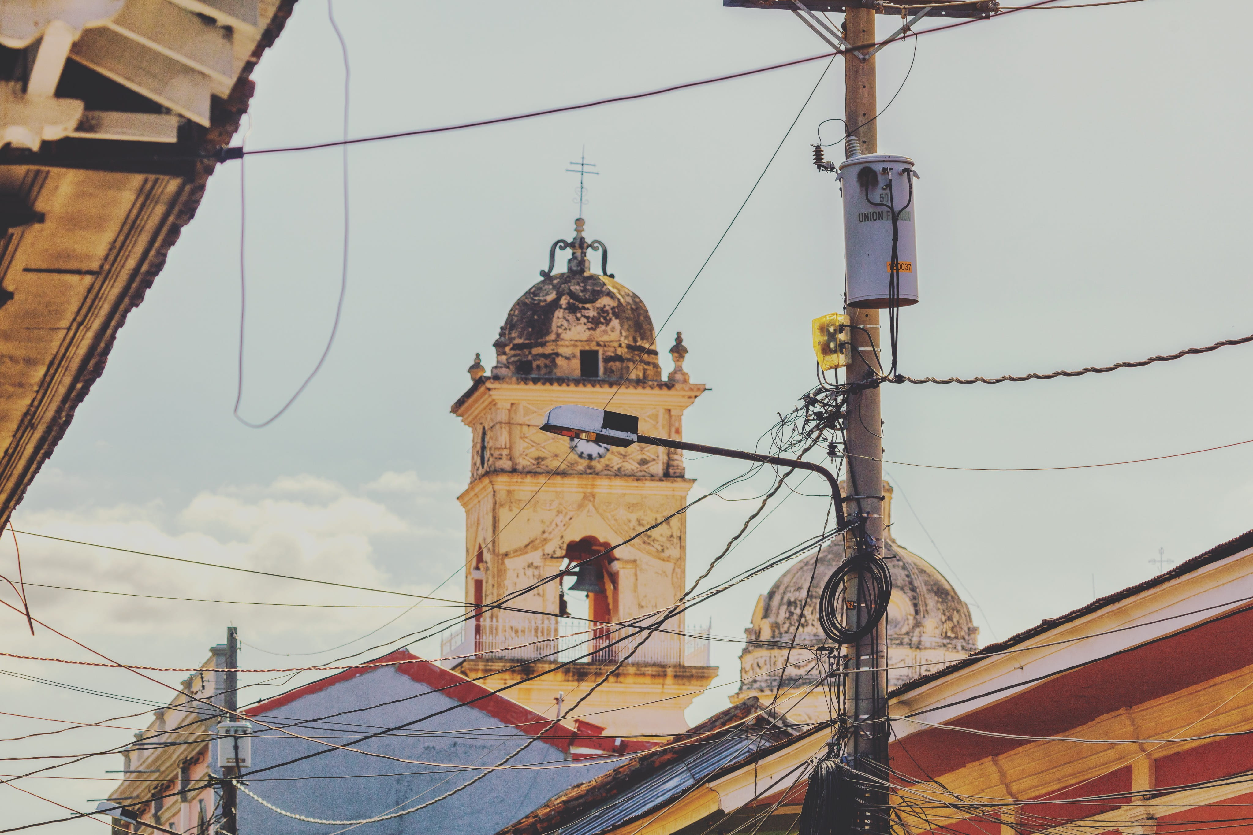 granada, tower, town, architecture, connection, roof, steeple, power supply, spirituality, urban, southeast corner of central park | esquina sureste del parque central, HD Wallpaper