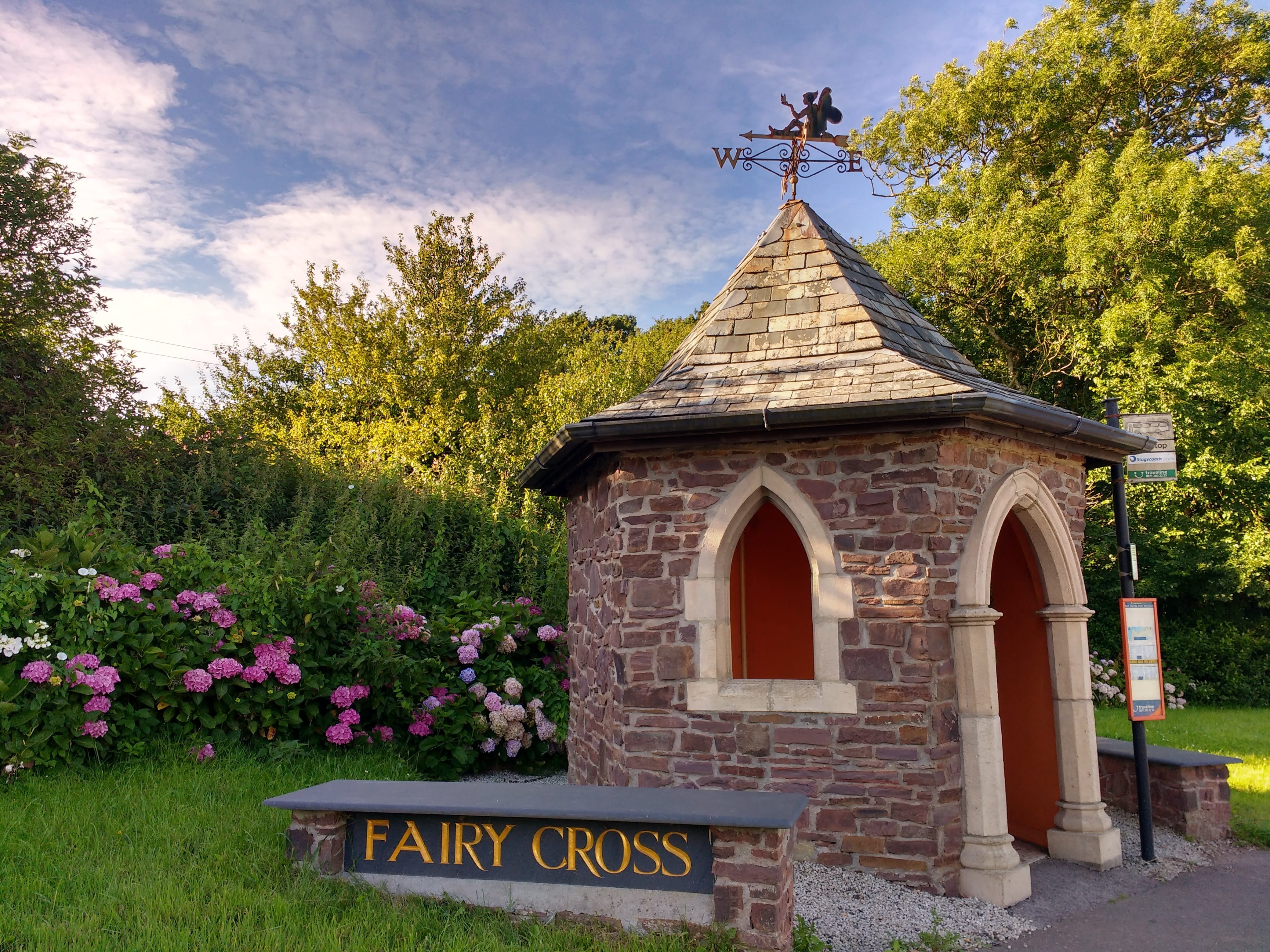 Fairy, flower, Cross, britain, tree, Bus Stop, architecture, village, england, belief, building exterior, place of worship, plant, outdoors, 4K, rural, HD Wallpaper