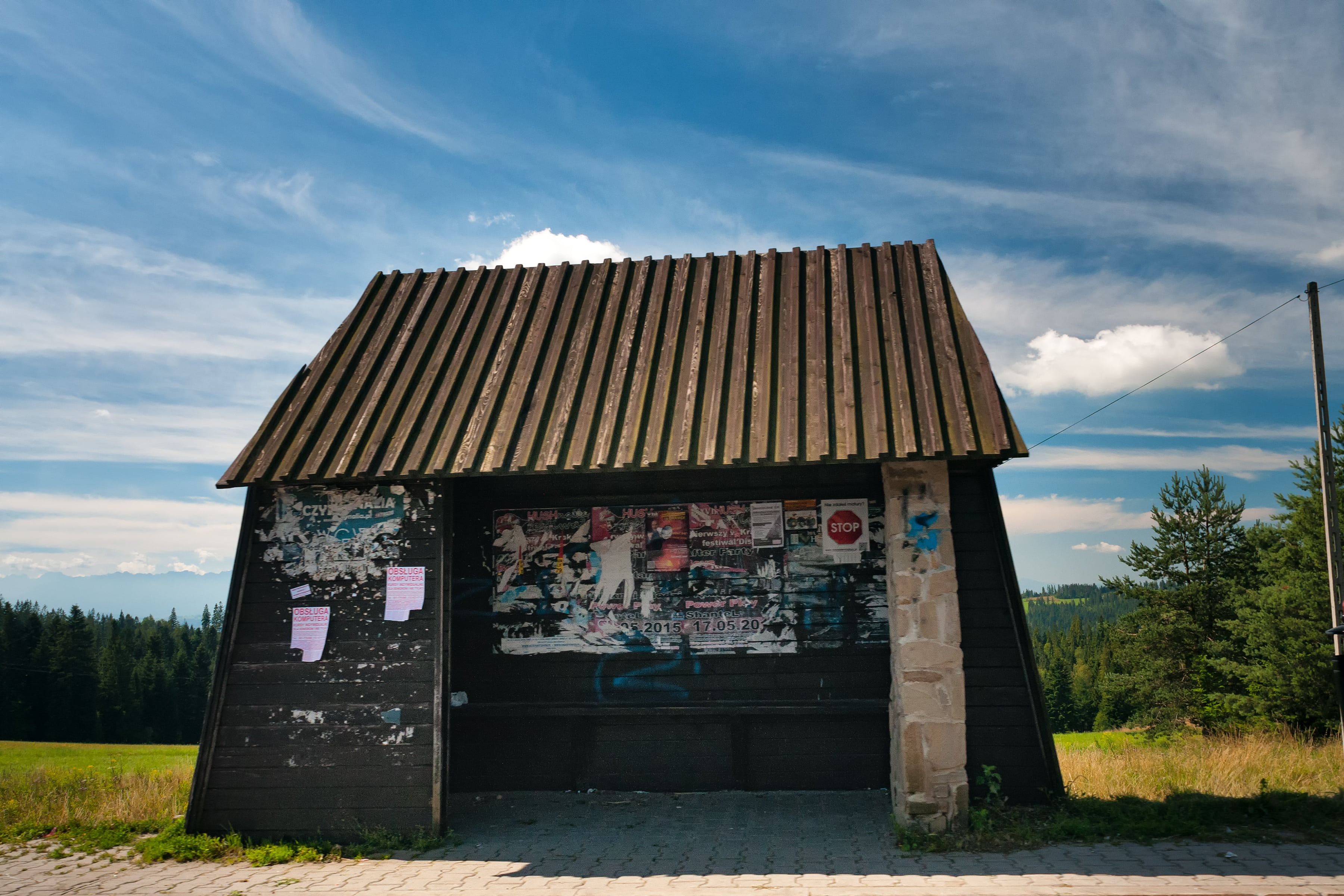 graffiti, abandoned, clouds, summer, sky, tree, outdoors, architecture, sunlight, no people, silesia, plant, cloud - sky, stop, male likeness, poland, bus, HD Wallpaper