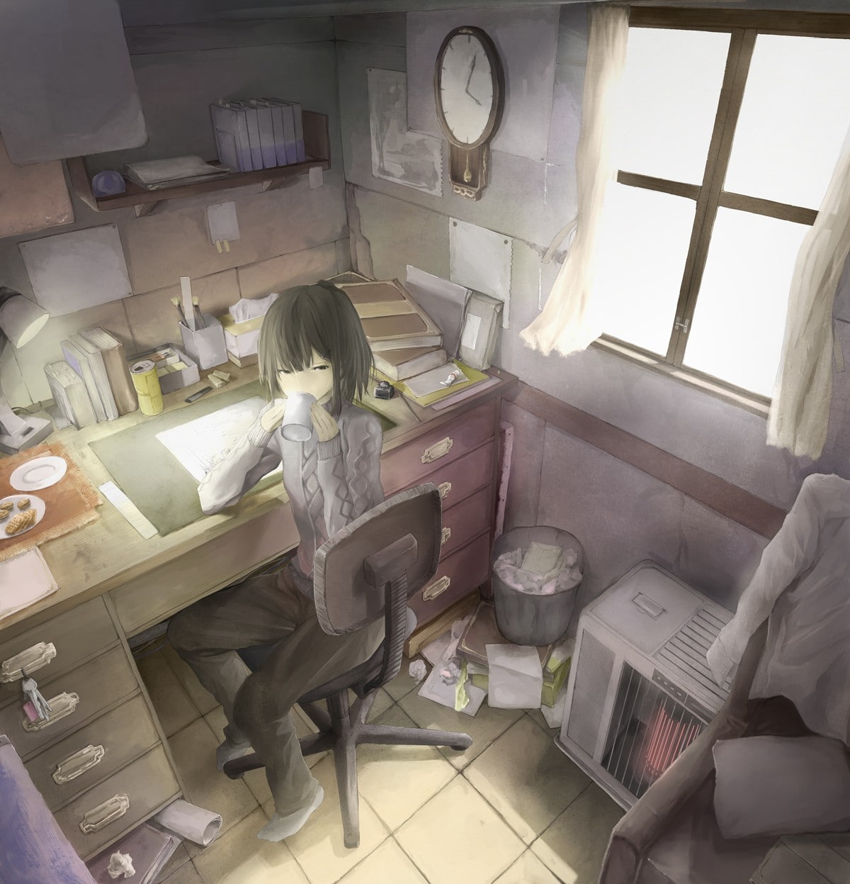 bedroom, anime girls, computer, 480P, anime, Japan, Phone HD Wallpaper