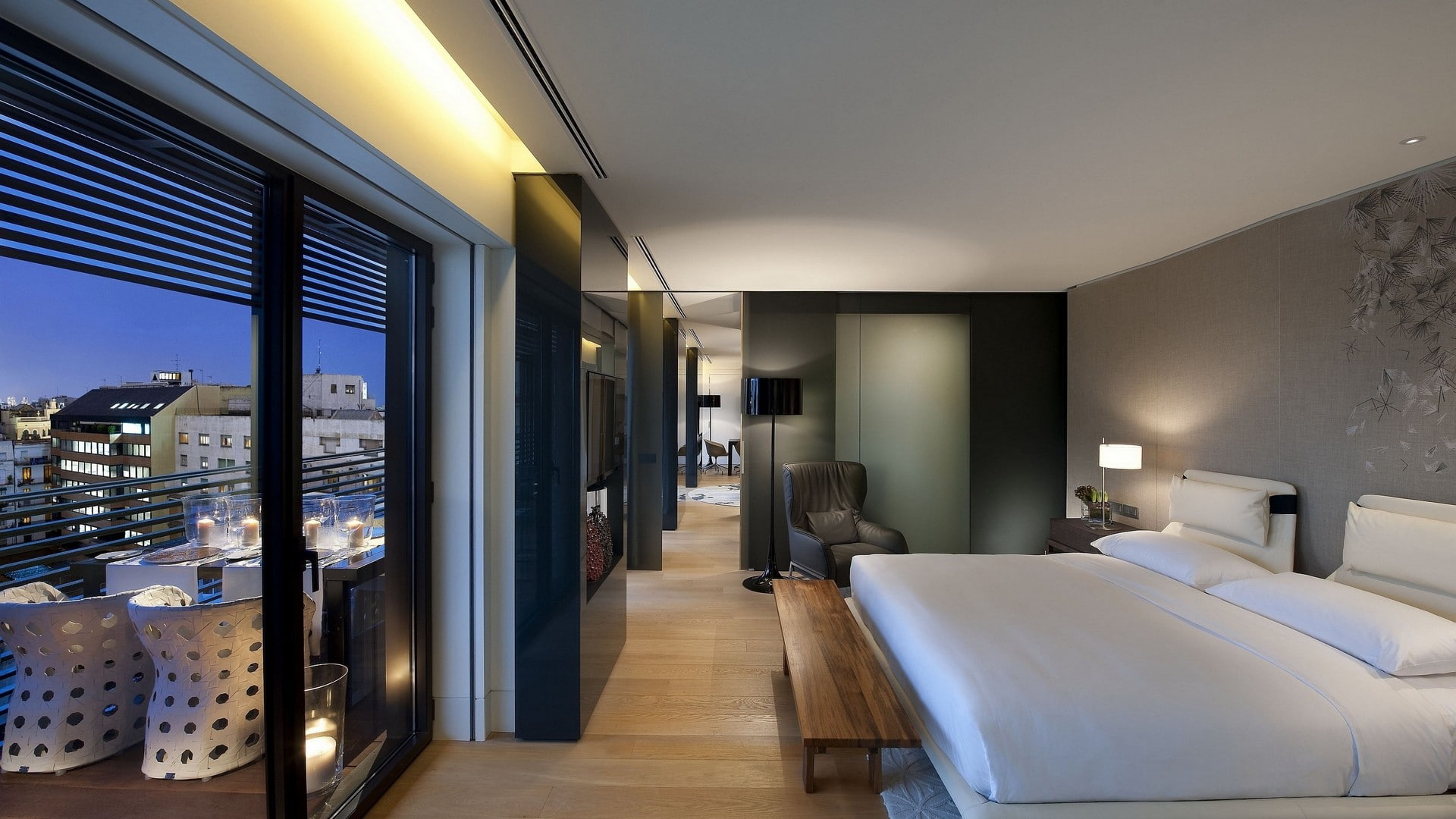 window, bed, 1080P, city, bedroom, HD Wallpaper