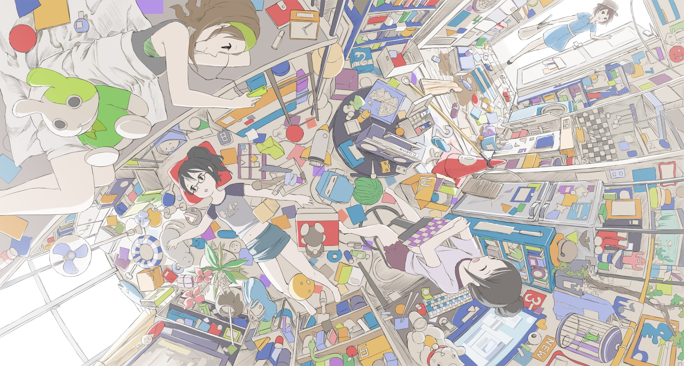 anime girls, interior, anime, bedroom, room, 1080P, HD Wallpaper