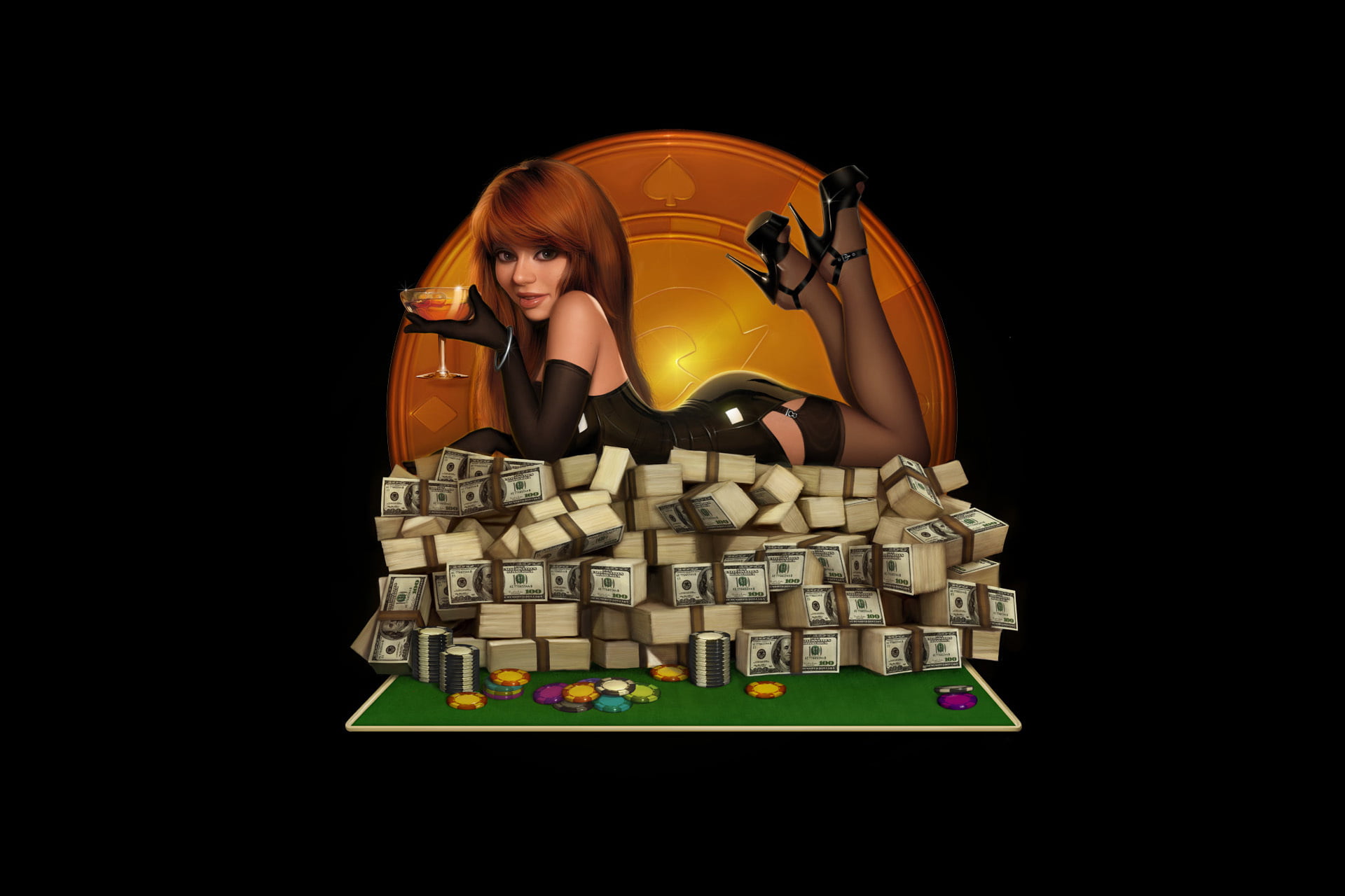 girl, large group of objects, childhood, women, relaxation, leisure activity, people, banknote, playing, glass, illustration, front view, woman, dollars, HD Wallpaper