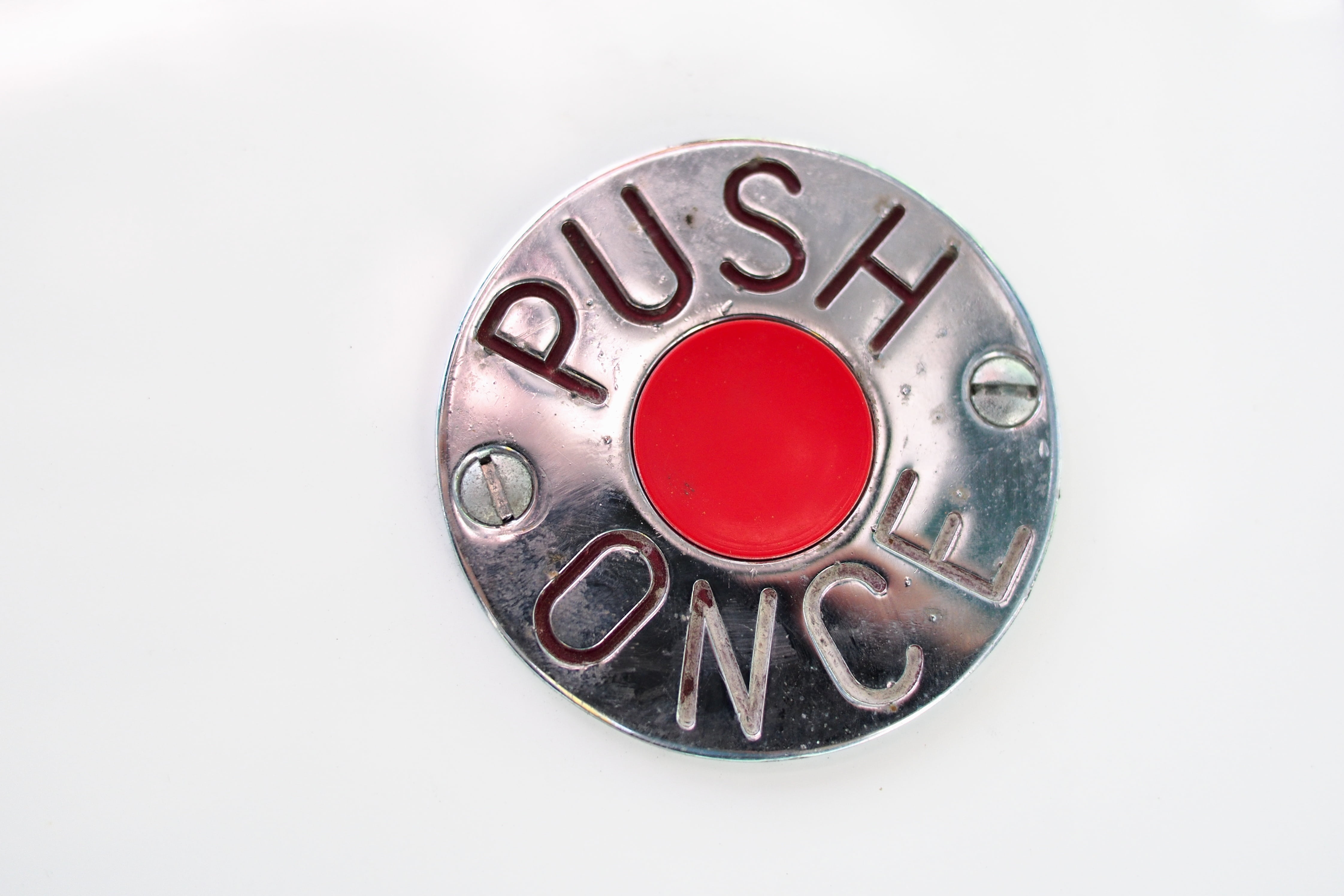 once, button, metal, studio shot, message, no people, shape, 4K, text, stop, indoors, white background, silver, aluminum, communication, signal, bus, binary, HD Wallpaper