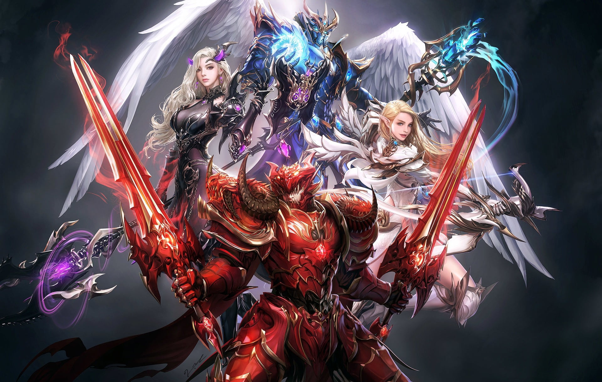anime, art, squad, fantasy, MU origin2, seunghee lee, 1080P, heroes, HD Wallpaper