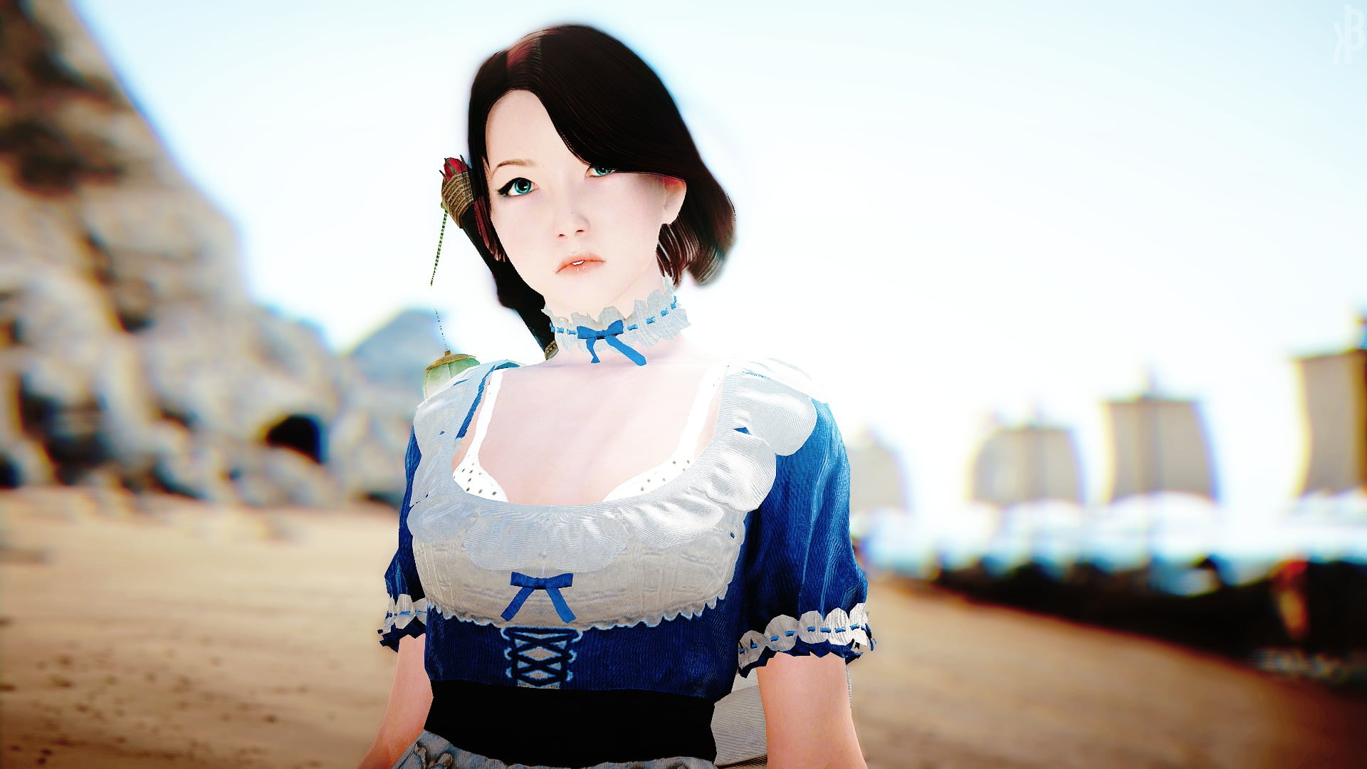 young adult, hairstyle, dark hair, fashion, focus on foreground, standing, young women, portrait, 1080P, beauty, black desert online, women, outdoors, HD Wallpaper