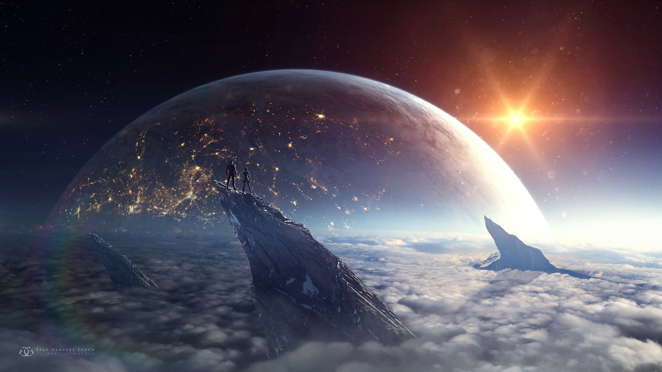 digital, water, planet earth, space, blue, science fiction, planet - space, air vehicle, Earth, ice, environment, transportation, lens flare, HD Wallpaper