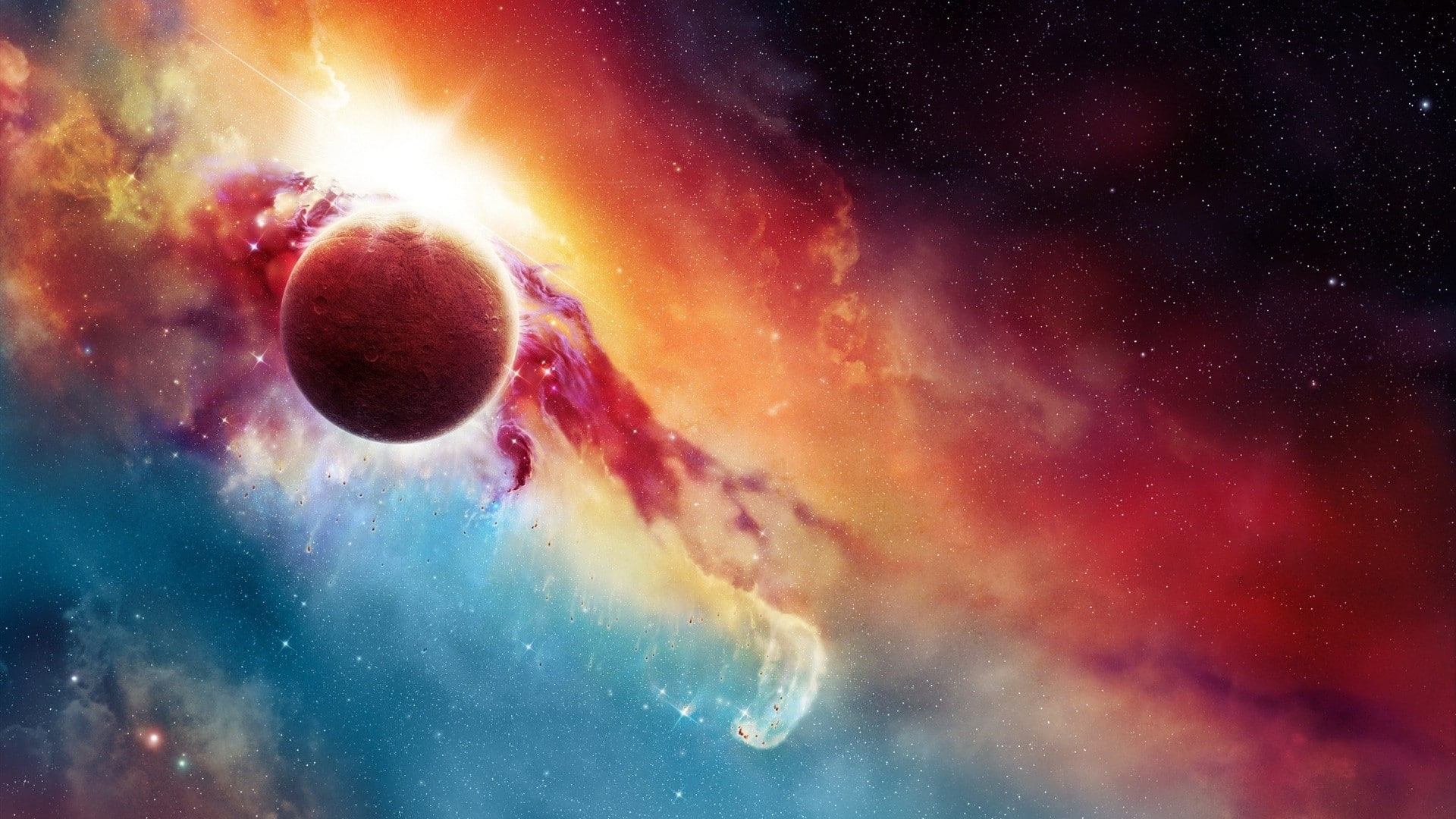 galaxy, clouds, space, space art, stars, planet, digital art, 1080P, sky, HD Wallpaper