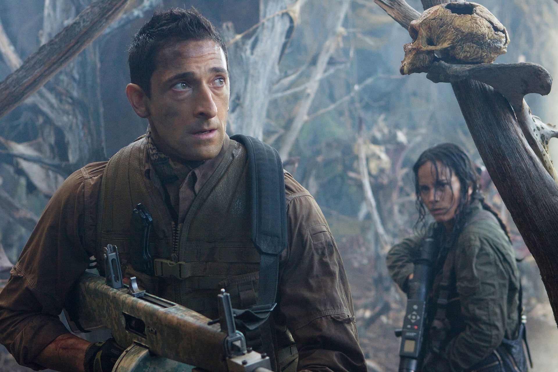 Adrien Brody, action, skull, jungle, Alice Braga, weapons, fiction, Predators, 1080P, Adrian Brody, HD Wallpaper