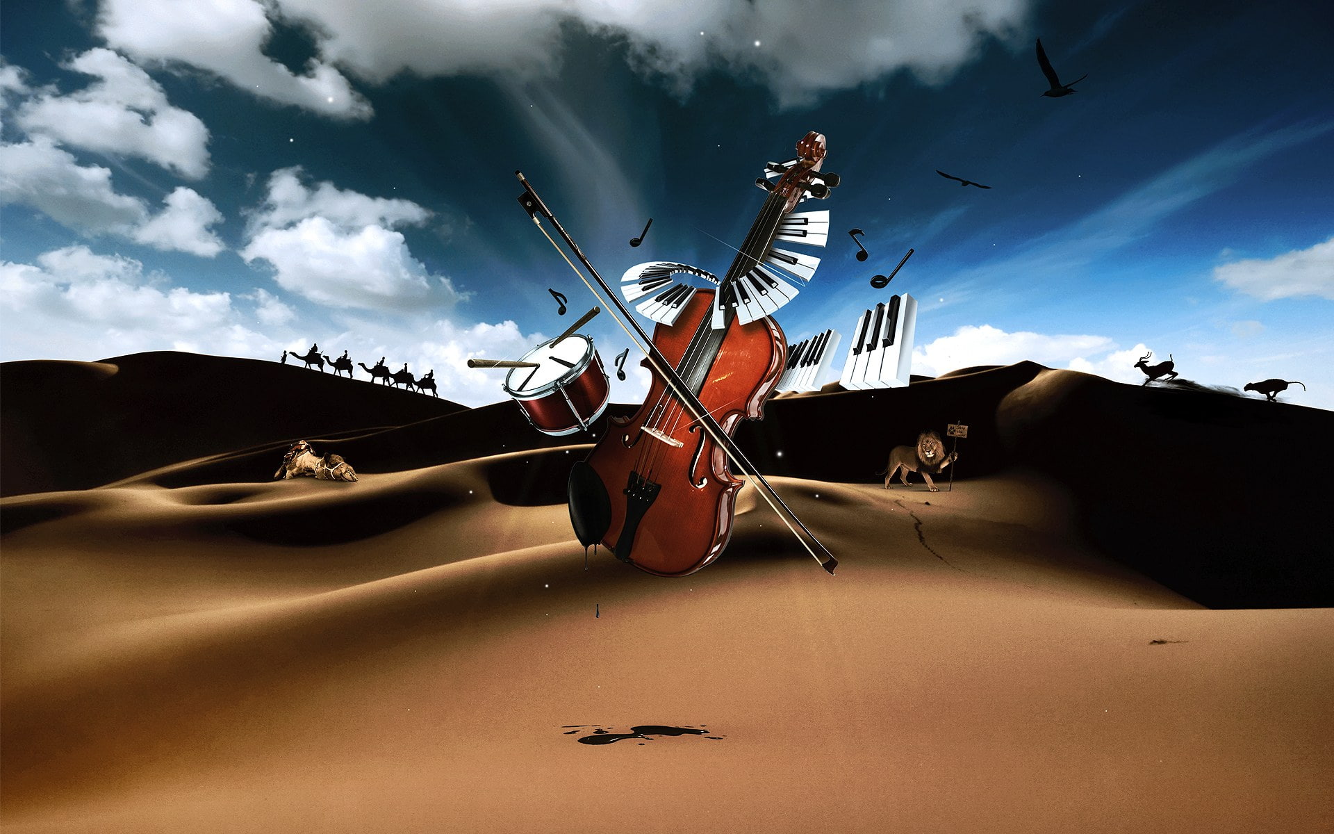 violin, drum, hd, 1080P, piano, music, HD Wallpaper