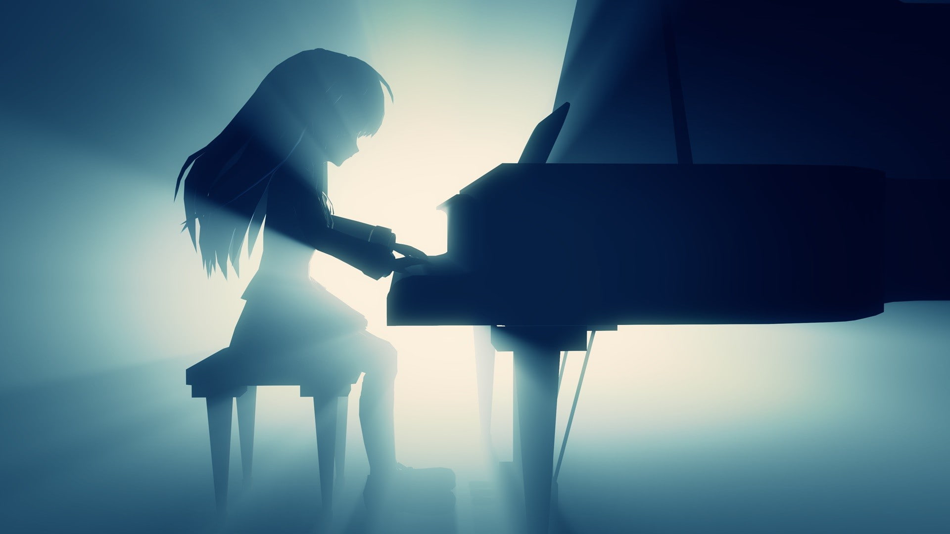 hd, piano, anime, female, cartoon/comic, light, grand, playing, 1080P, HD Wallpaper