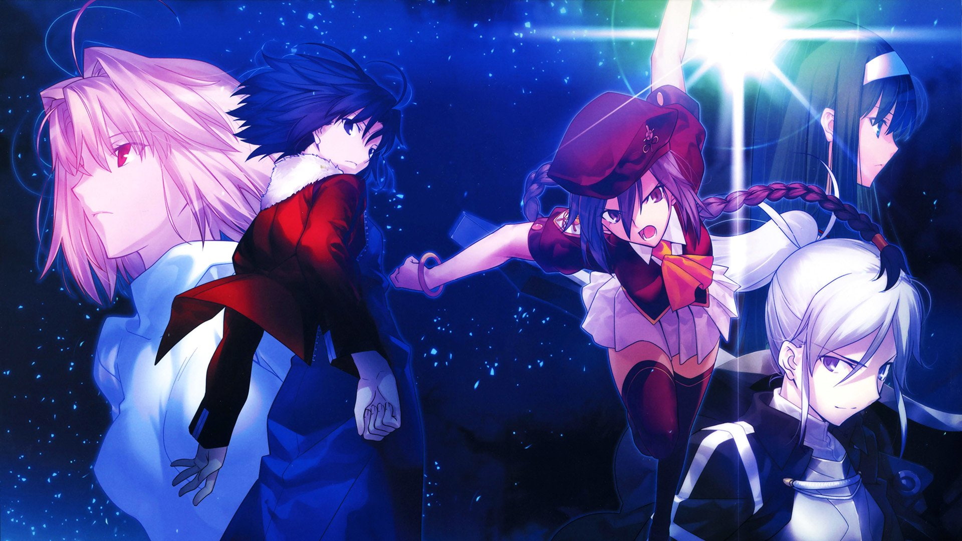 Woman, Night, Tsukihime, Anime, 1080P, Stars, Pretty, Thigh Highs, Long Hair, Short Hair, kara, kyoukai, Melty Blood, HD Wallpaper