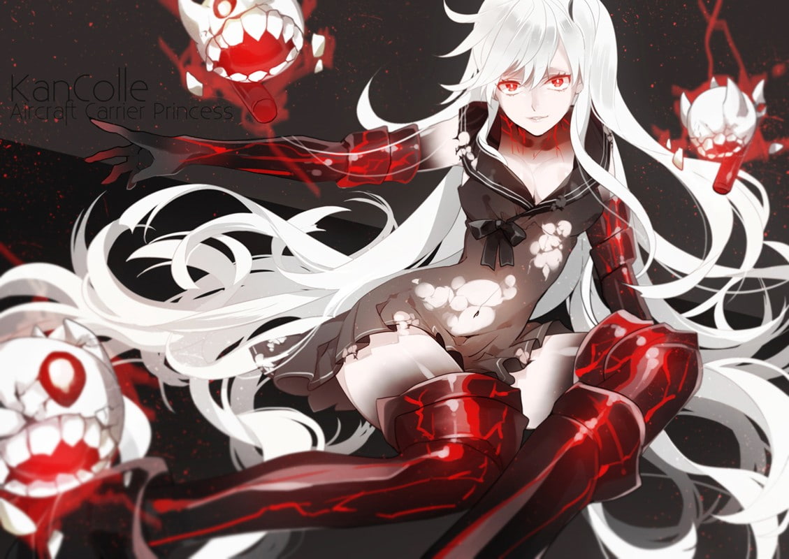 ribbon, anime girls, creature, red eyes, long hair, Kantai Collection, torn clothes, Aircraft Carrier Hime, 480P, anime, HD Wallpaper