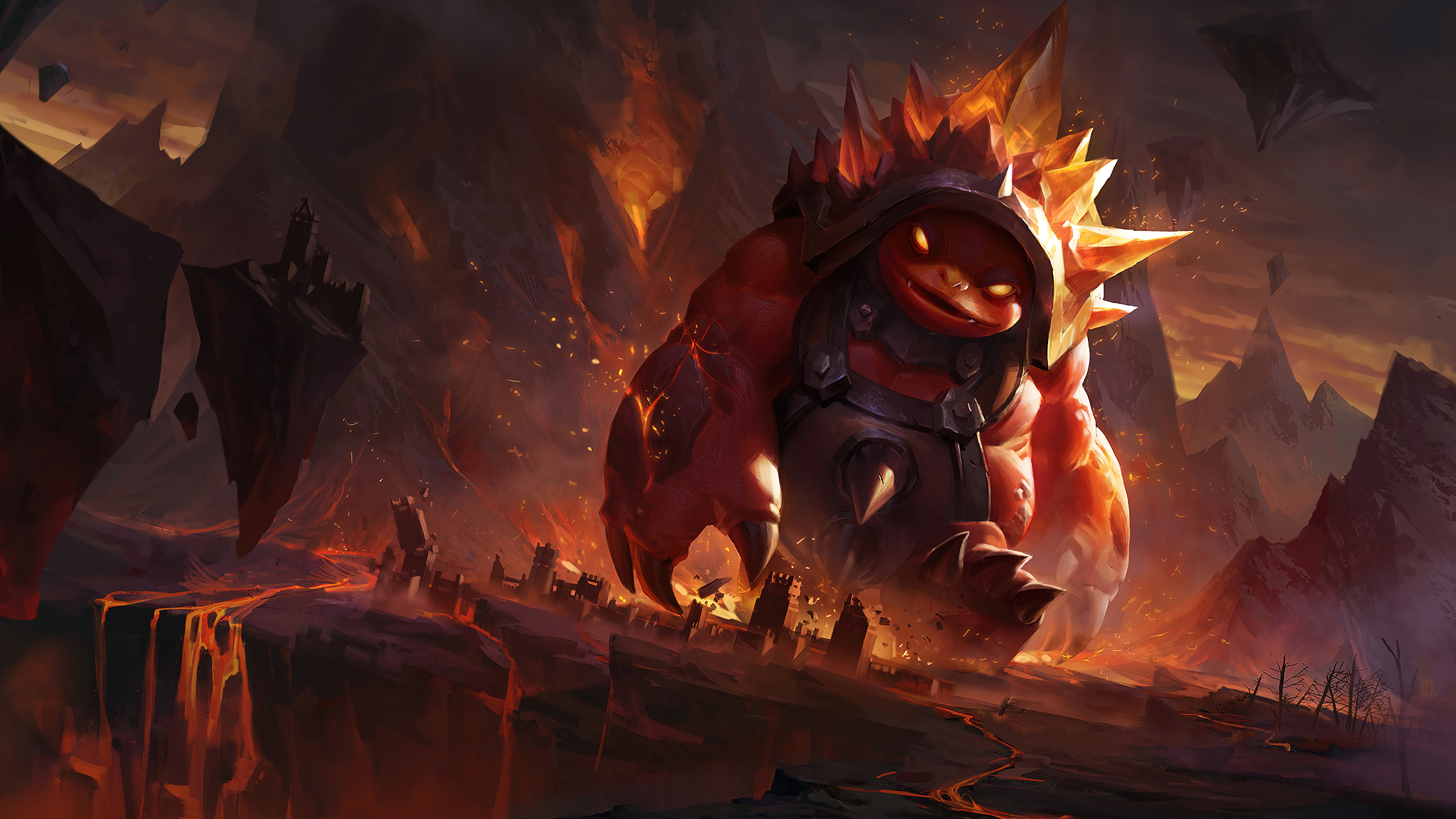 League of Legends, Rammus, Riot Games, 4K, digital art, Wild Rift, fire, 8K, Rammus (League of Legends), HD Wallpaper