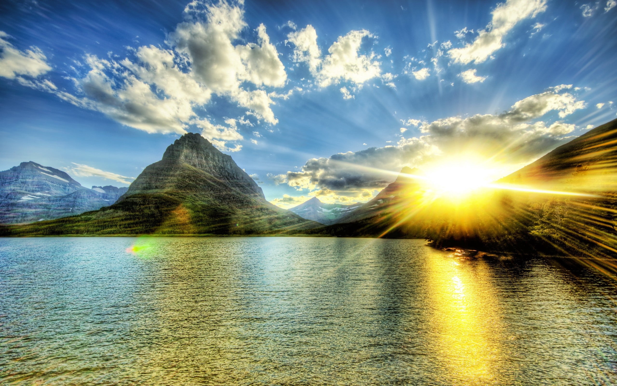 ripples, reflection, idyllic, summer, forest, sun, rock - Object, nature, peaks, sunbeam, day, vacations, body, landscape, waterfront, mountain Range, hill, HD Wallpaper