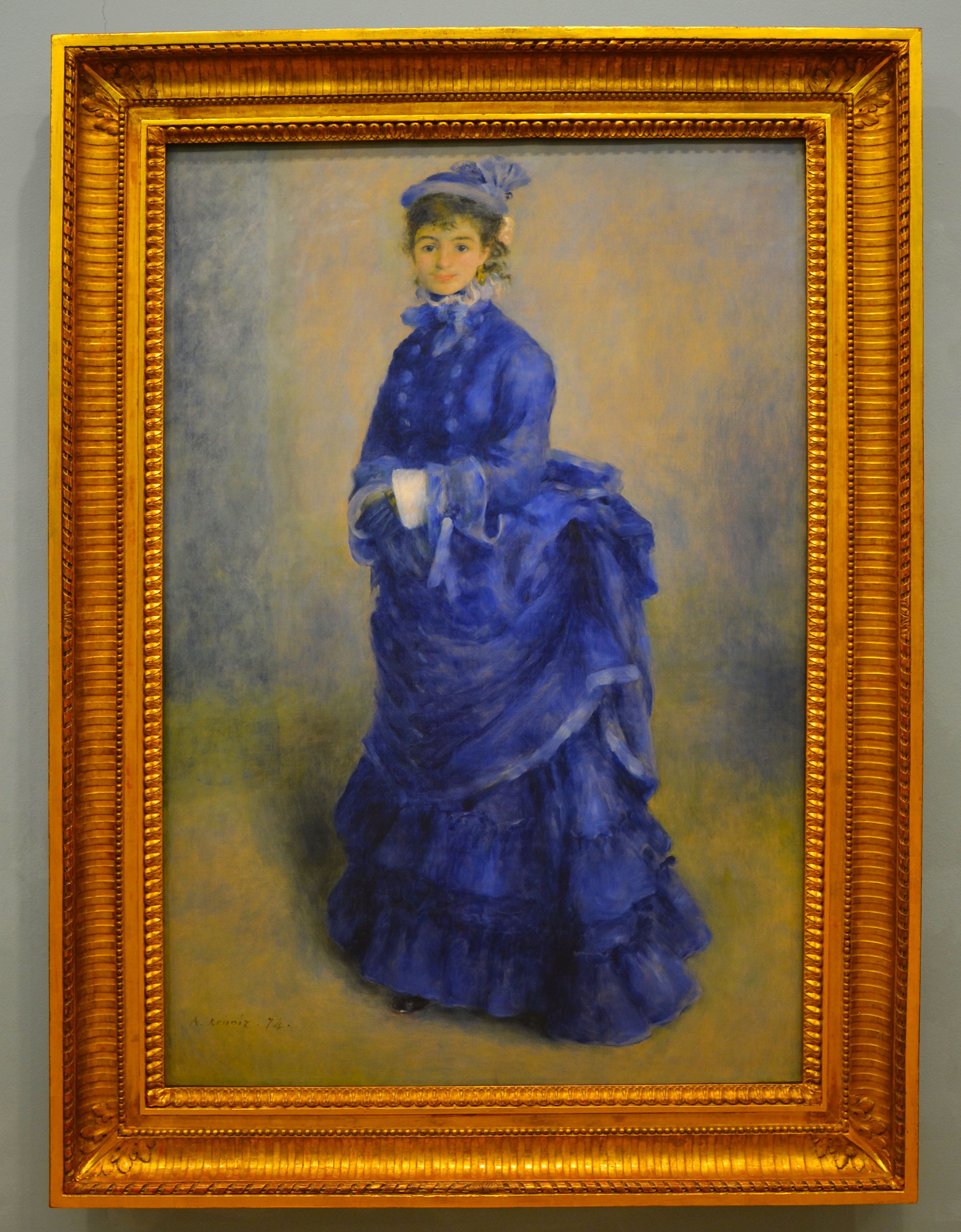 wall - building feature, lady, woman, Woman In Blue, attractive, colorful, the past, eyes, Color, old-fashioned, paintings, history, picture frame, gold colored, Phone HD Wallpaper