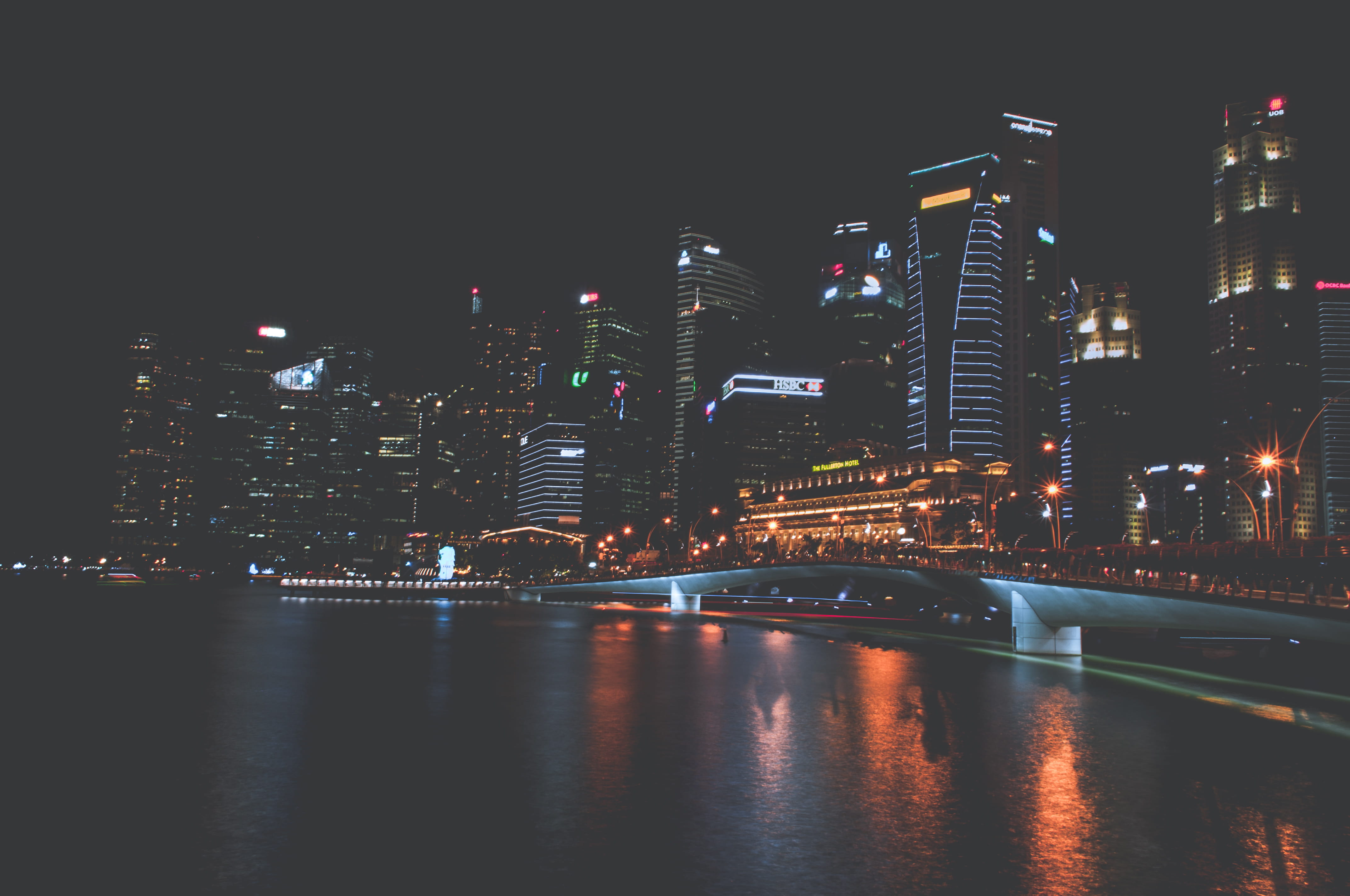 buildings, tall - high, evening, sky, skyline, building, holiday, river, starburst, unsplash, architecture, water, 4K, built structure, landmark, financial district, HD Wallpaper