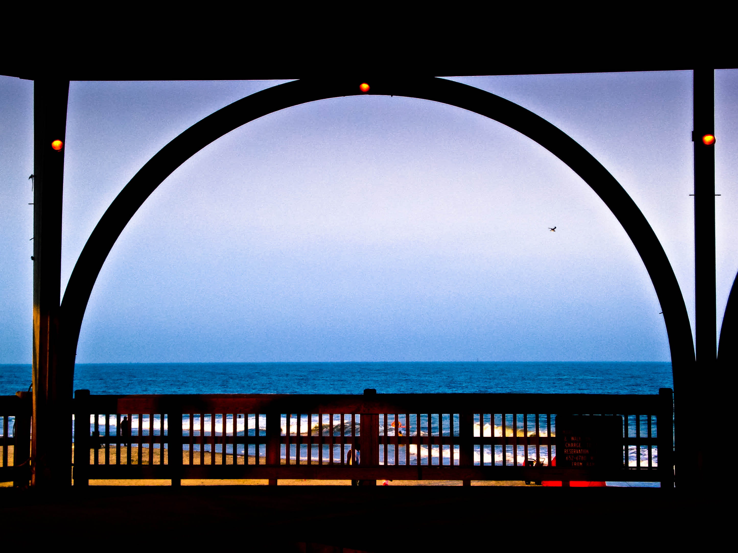 no people, blue, horizon over water, tybee island, window, arch, scenics - nature, 2K, beauty in nature, ocean, water, nature, railing, tranquility, clouds, HD Wallpaper