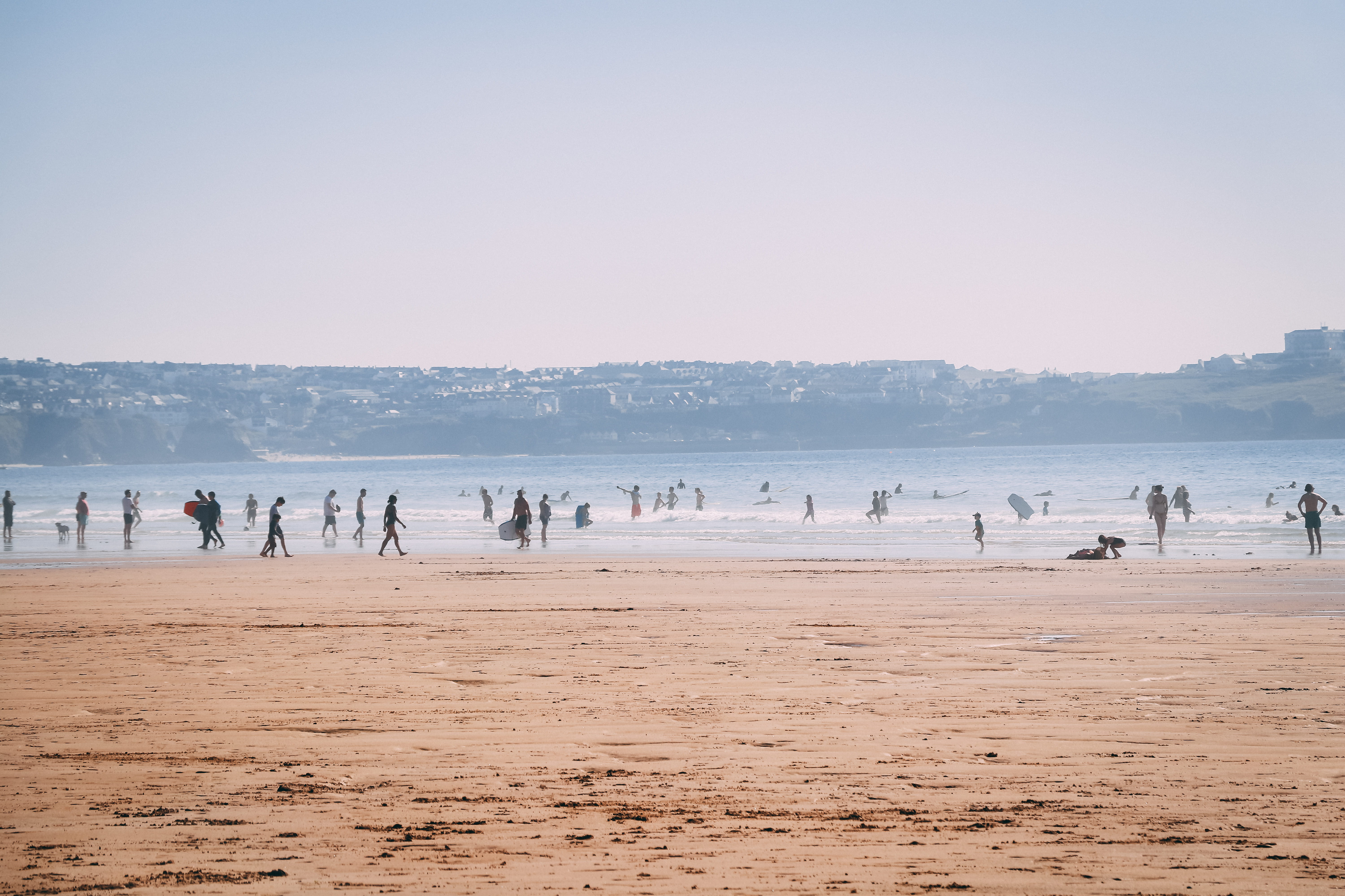 beach, beauty in nature, animal, newquay, sea, sky, animals in the wild, outdoors, landscape, surfing, crowd, surf, environment, large group of people, HD Wallpaper