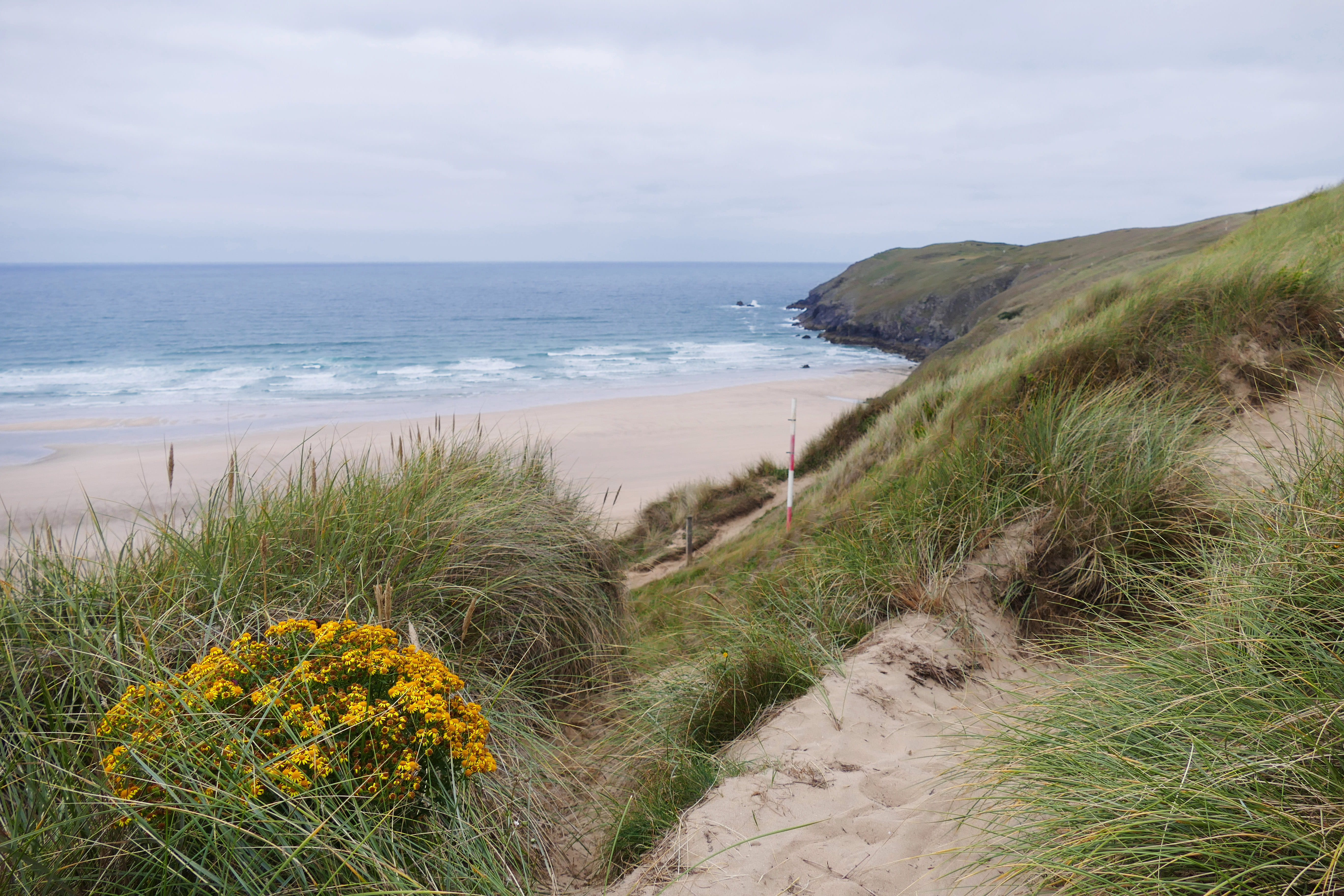 newquay, england, lifestyle, tranquility, rock, travel, penhale, coast, sand, scenery, summer, europe, sea, holiday, tranquil, marram grass, horizon, cloud - sky, HD Wallpaper