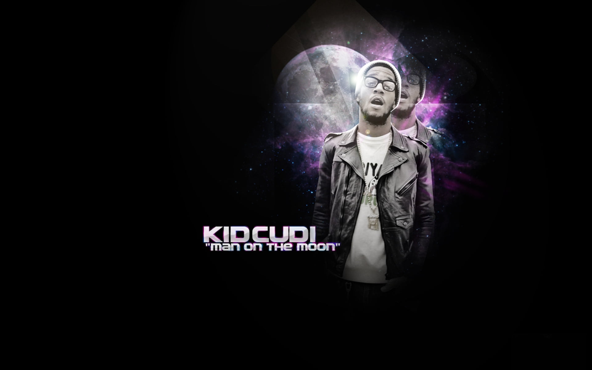 backgrounds, creativity, art and craft, spirituality, illustration, male likeness, glasses, communication, moon, computer Graphic, kid cudi, men, text, HD Wallpaper