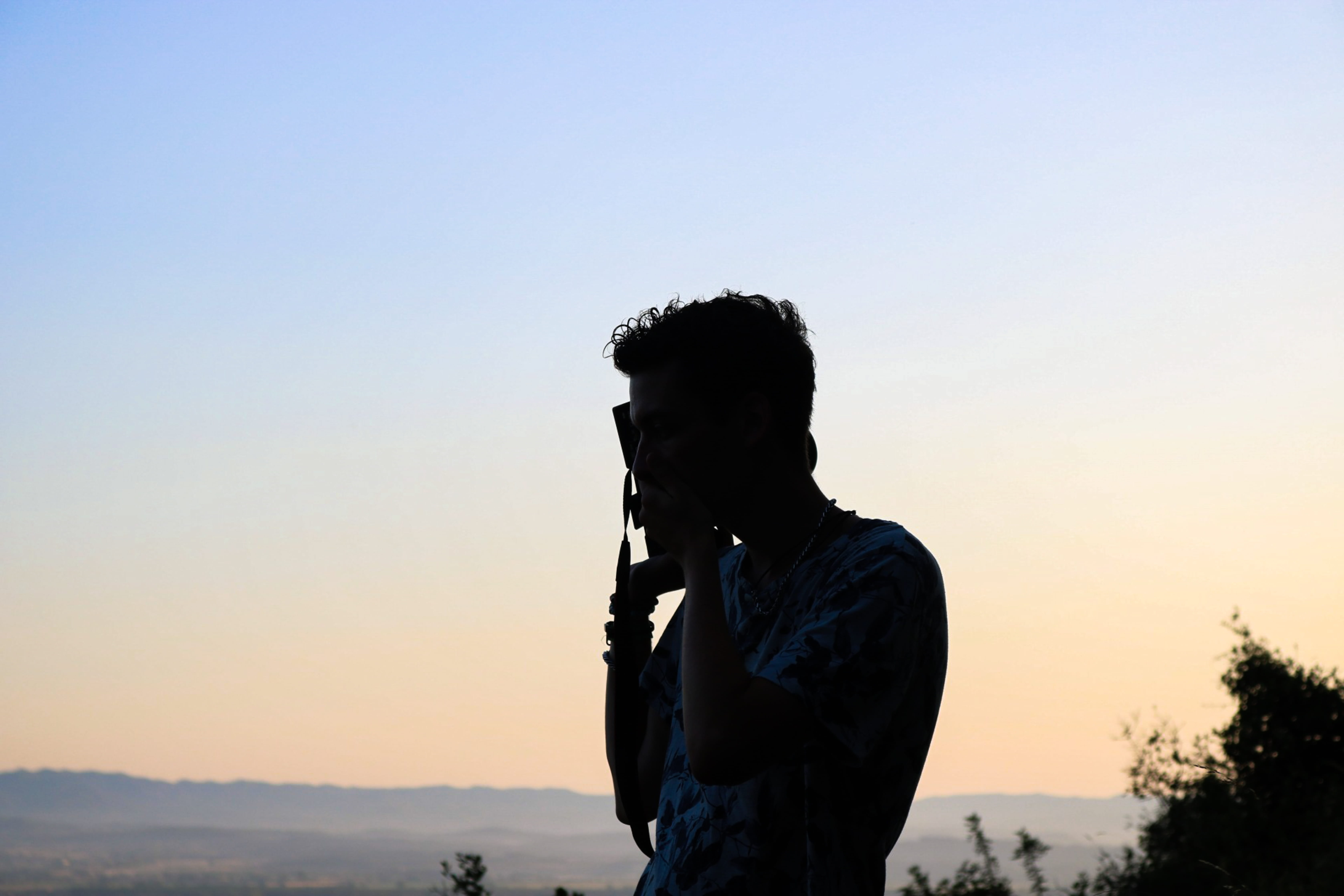 750d, mountain, sunset, young adult, shadow, green, clear sky, hair, standing, spain, plants, black, scenics - nature, fade, nature, casual clothing, photo, HD Wallpaper