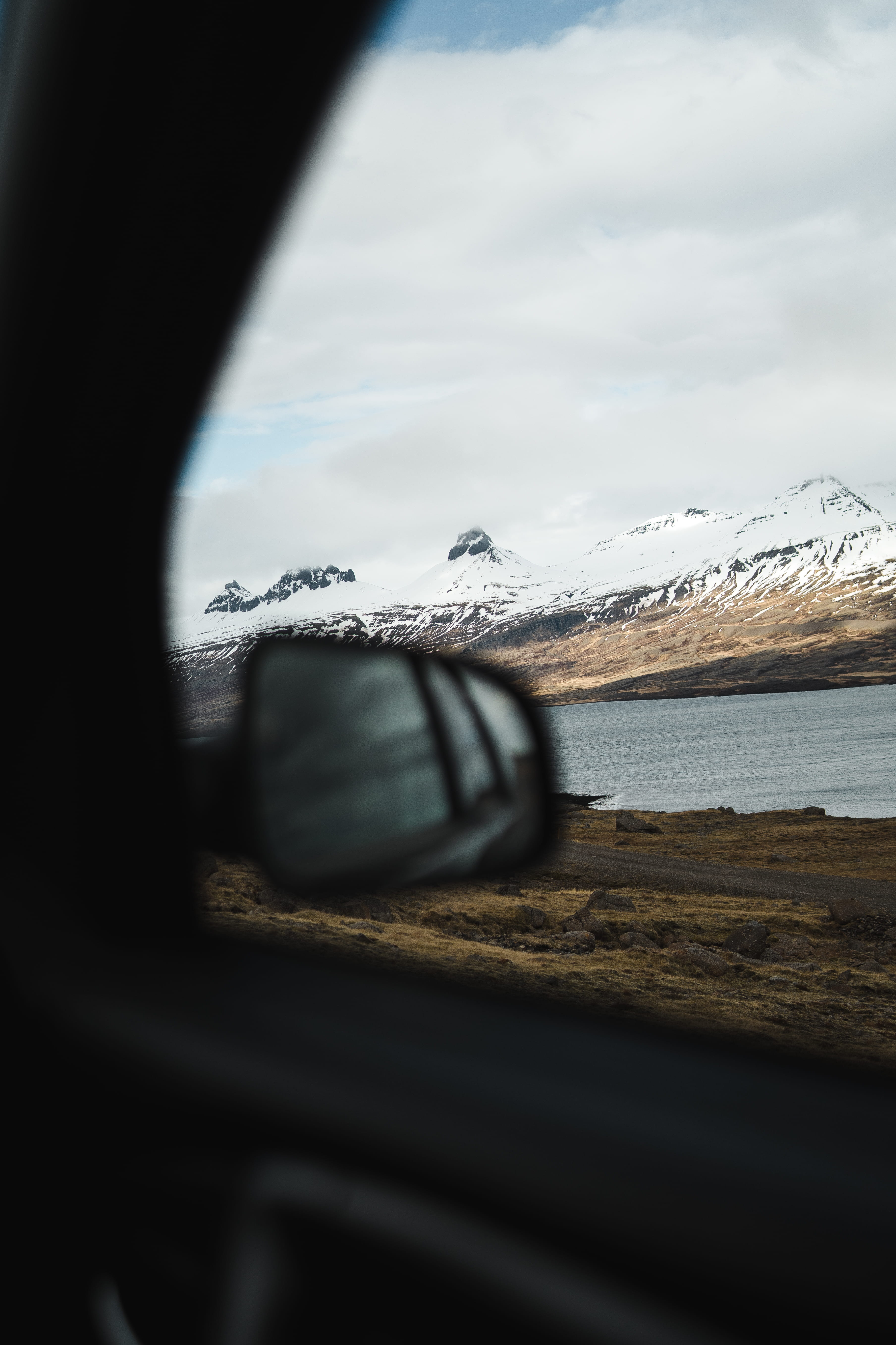 day, scenics, asphalt, window, landscape, nature, driving, covered, mode of Transport, travel Locations, transport, 5K, road, cloud, no People, blue, water, Phone HD Wallpaper