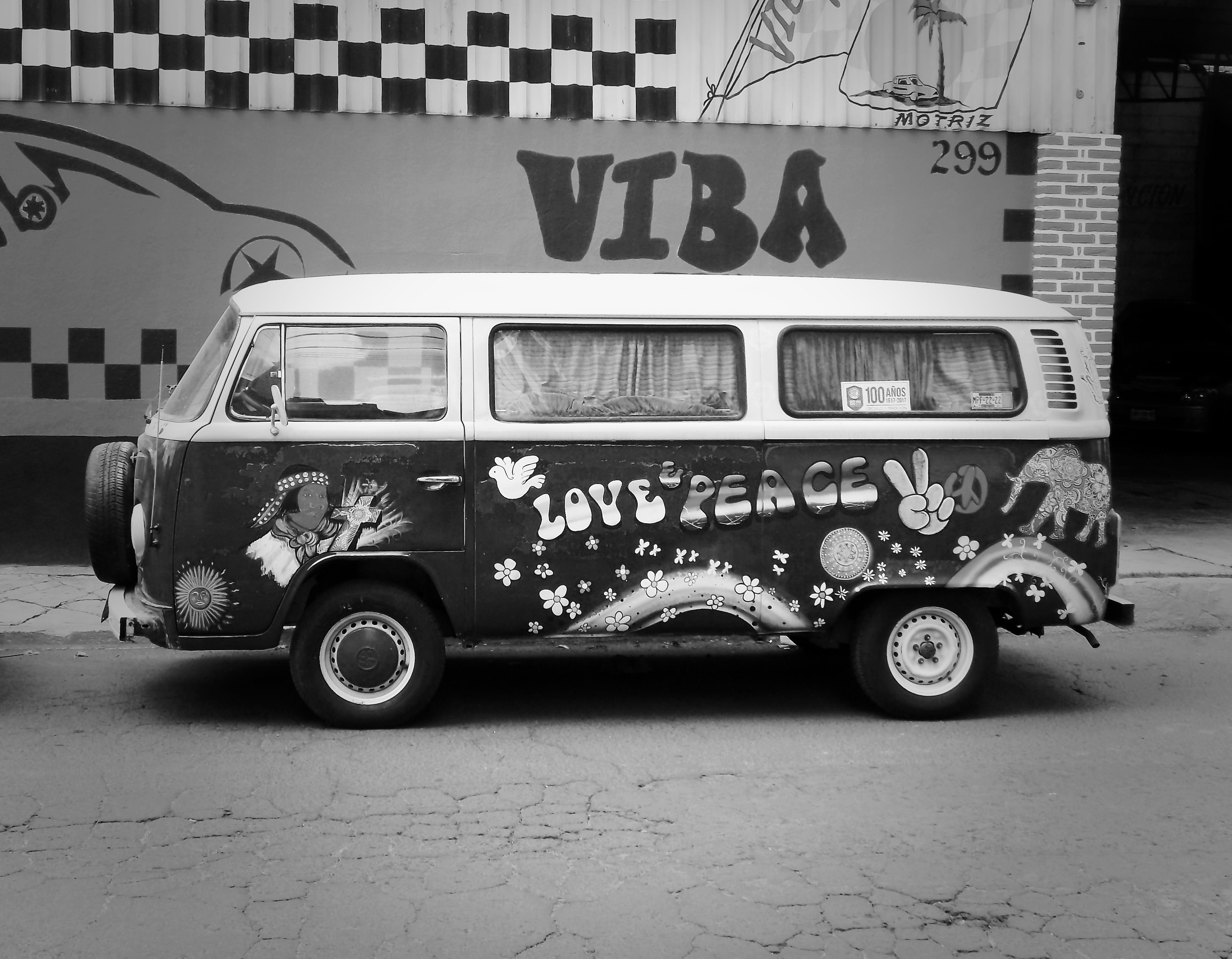 vintage, retro styled, trip, no people, combie, transportation, black and white, grayscale, taxi, bus, parked, mode of transportation, day, vintage car, HD Wallpaper