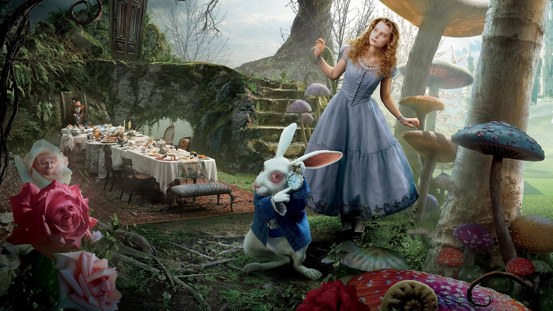 statue, domestic animals, mammal, Movie, flowering plant, day, representation, sculpture, human representation, event, Alice in Wonderland (2010), nature, HD Wallpaper