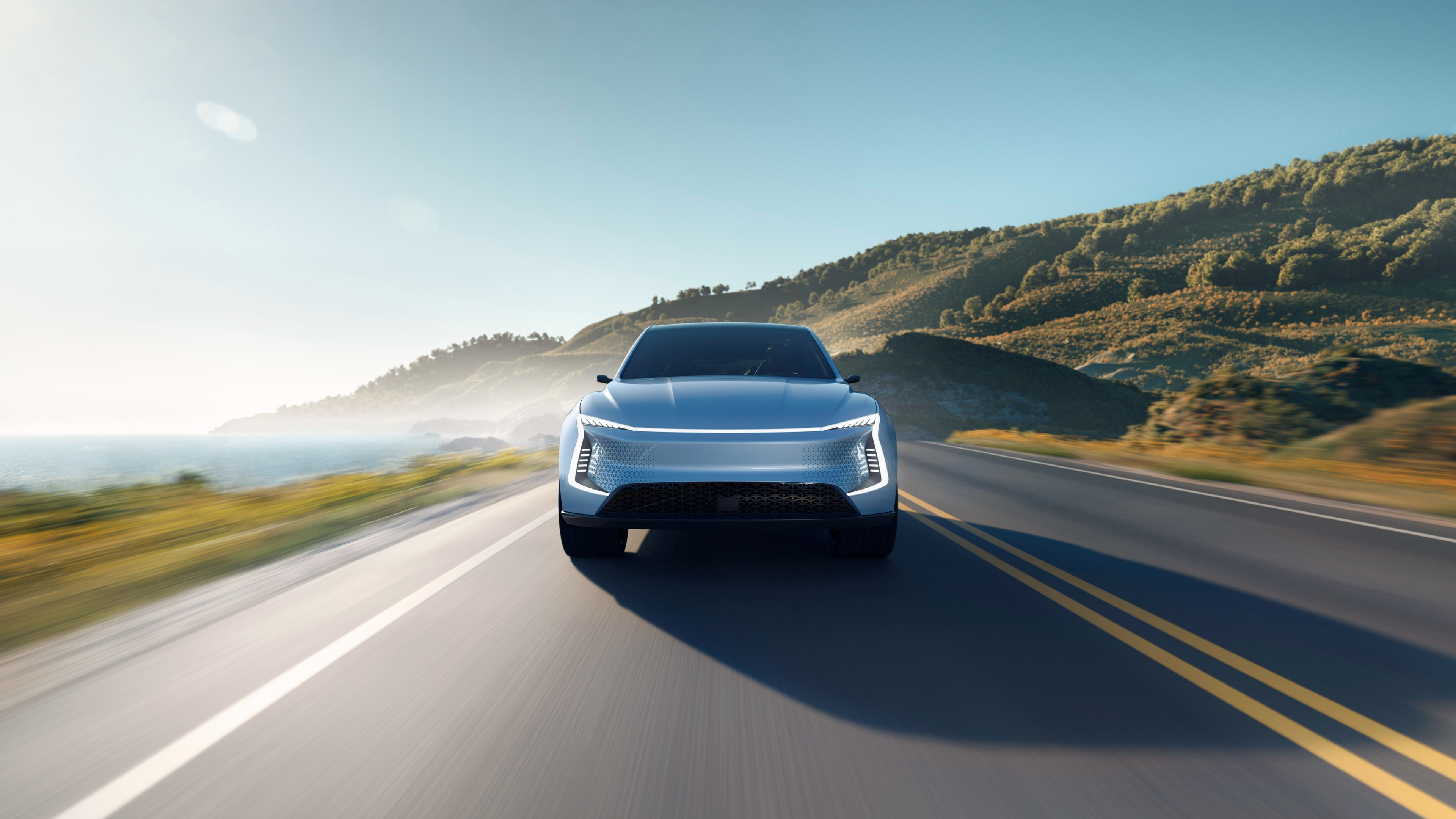 transportation, outdoors, mode of transportation, driving, dividing line, blurred motion, travel, mountain, beauty in nature, car, Vehicle, concept design, HD Wallpaper