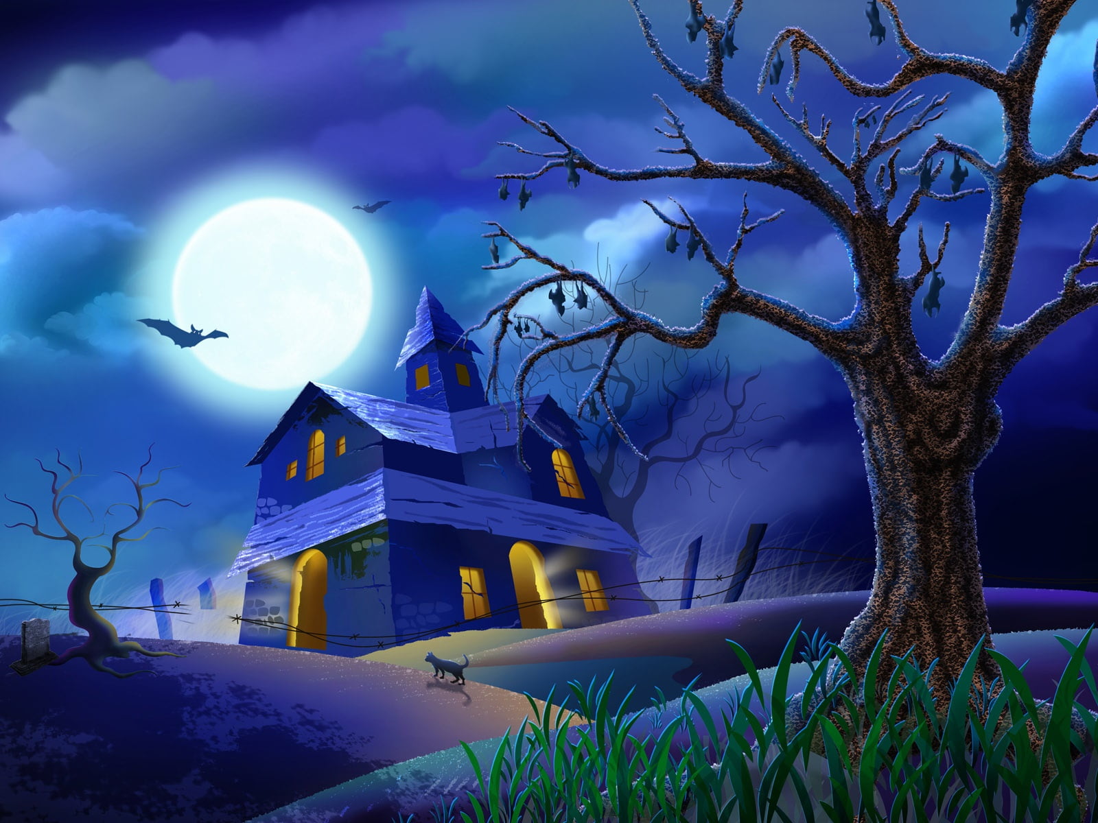outdoors, illustration, cultures, season, cloud - sky, nature, moonlight, 720P, building exterior, no people, horror, digital, autumn, place of worship, HD Wallpaper
